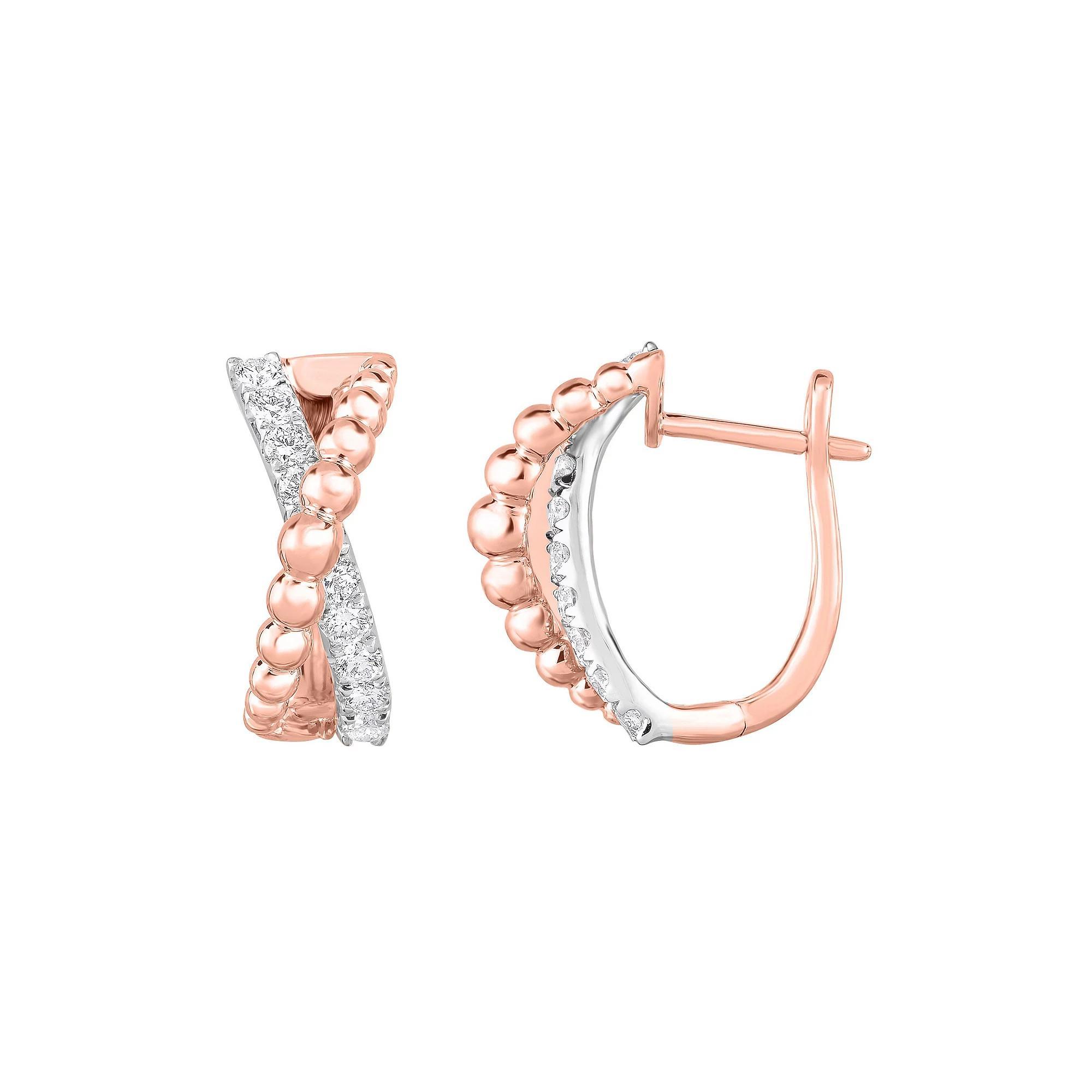 Two Tone 10k Gold 1/2 Carat T.W. Diamond Crossover Earrings, Women's, 10k Two Tone Product Image