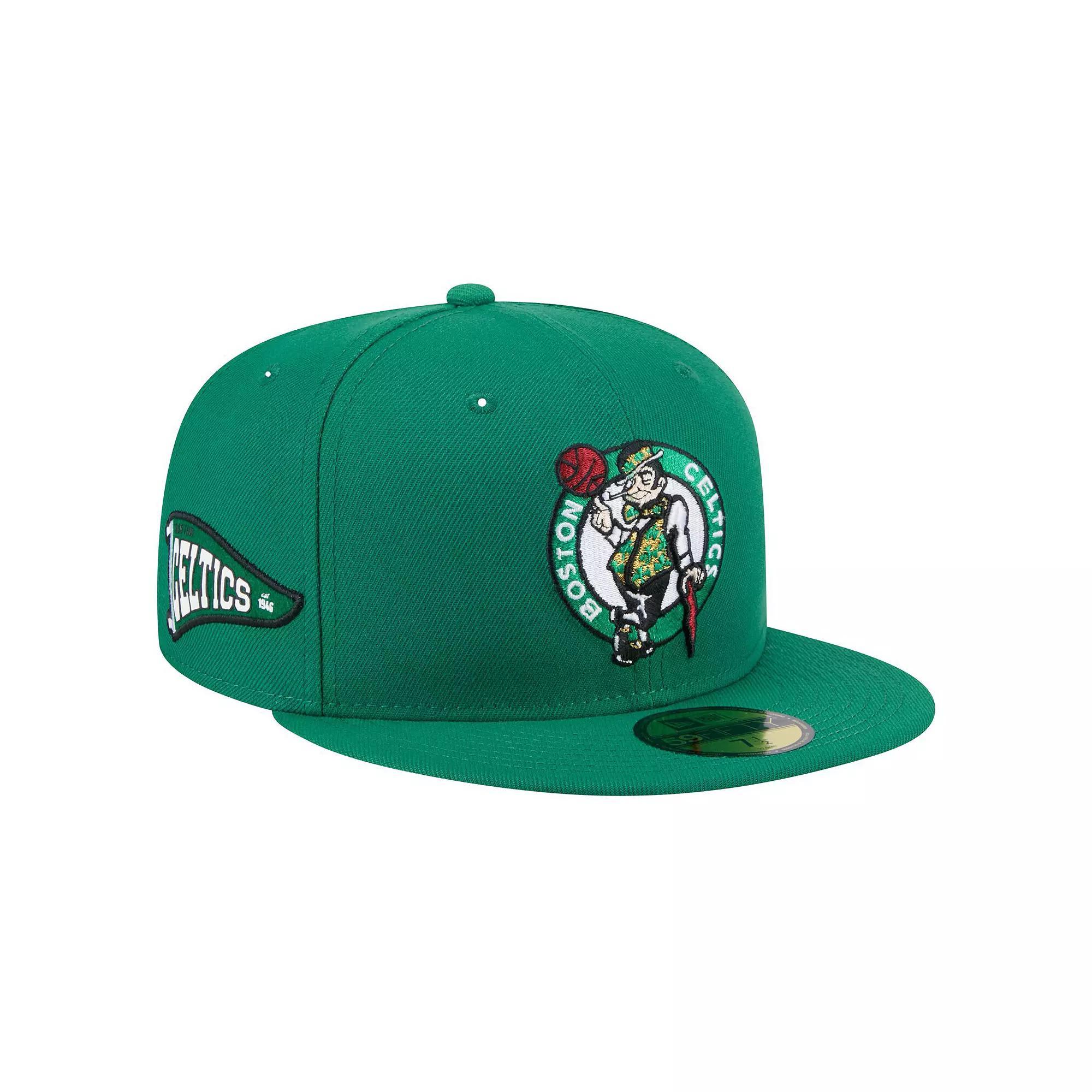 Men's New Era Kelly Green Boston Celtics Throwback Pennant 59FIFTY Fitted Hat, Size: 7 1/8 Product Image