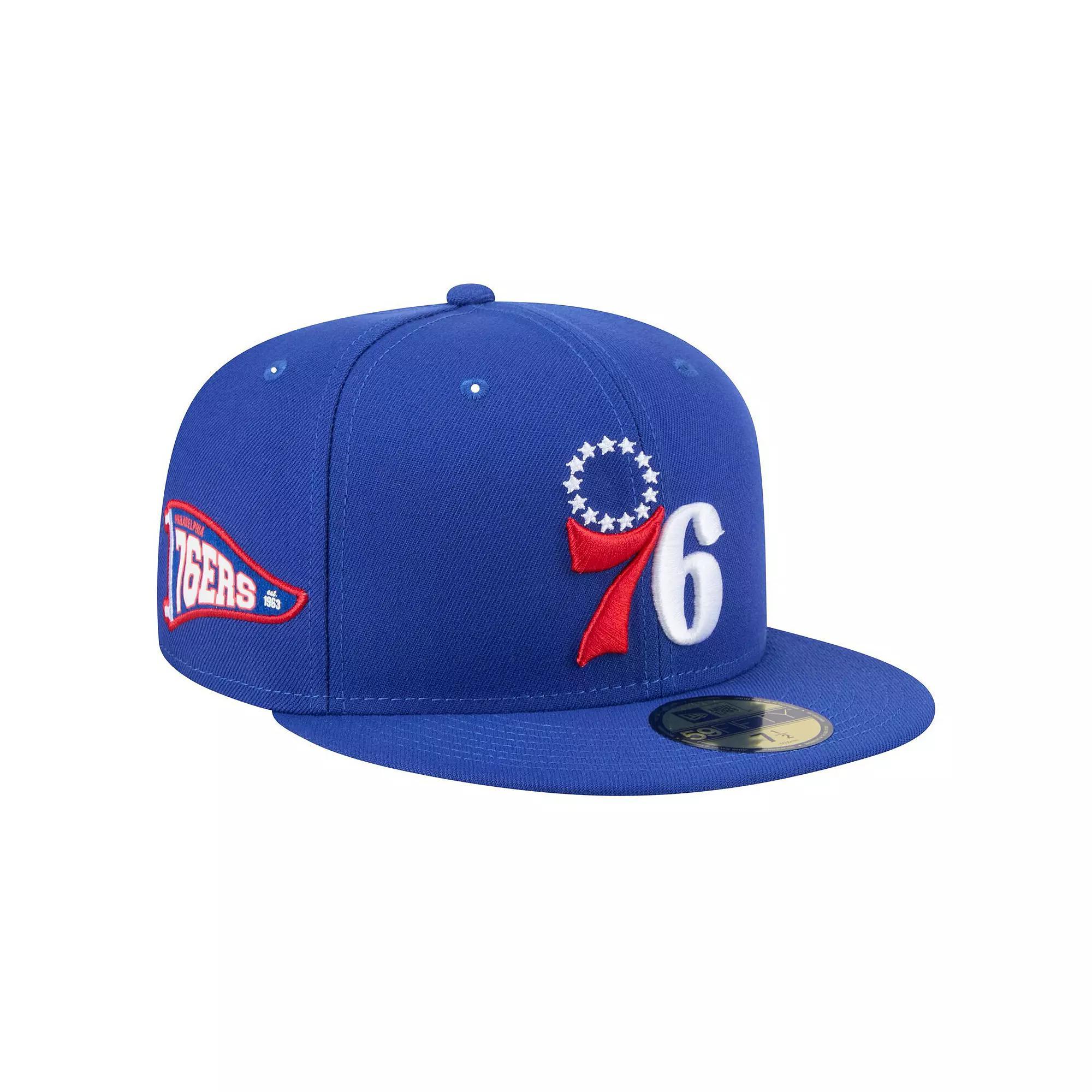 Men's New Era Royal Philadelphia 76ers Throwback Pennant 59FIFTY Fitted Hat, Size: 7 5/8, 76r Blue Product Image