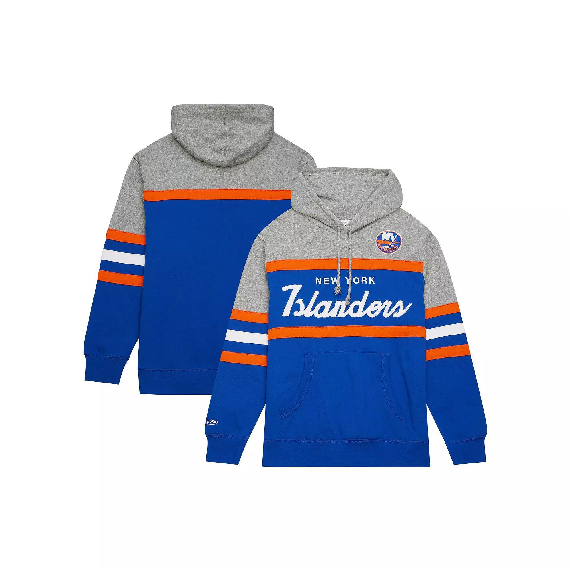 Men's Mitchell & Ness Royal/Gray New York Islanders Head Coach Pullover Hoodie, Size: Medium, Isl Blue Product Image