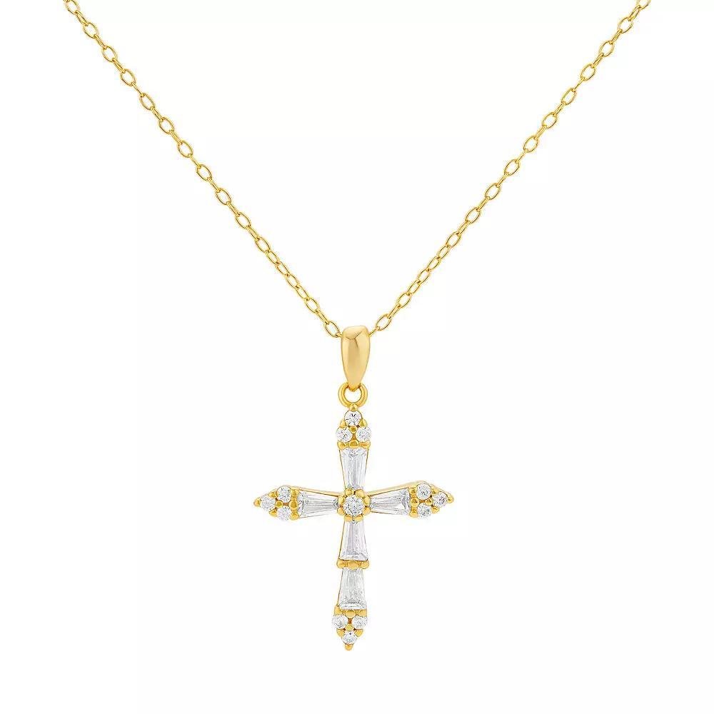 PRIMROSE Sterling Silver Cubic Zirconia Cross Pendant Necklace, Womens Yellow Gold Sterling Product Image