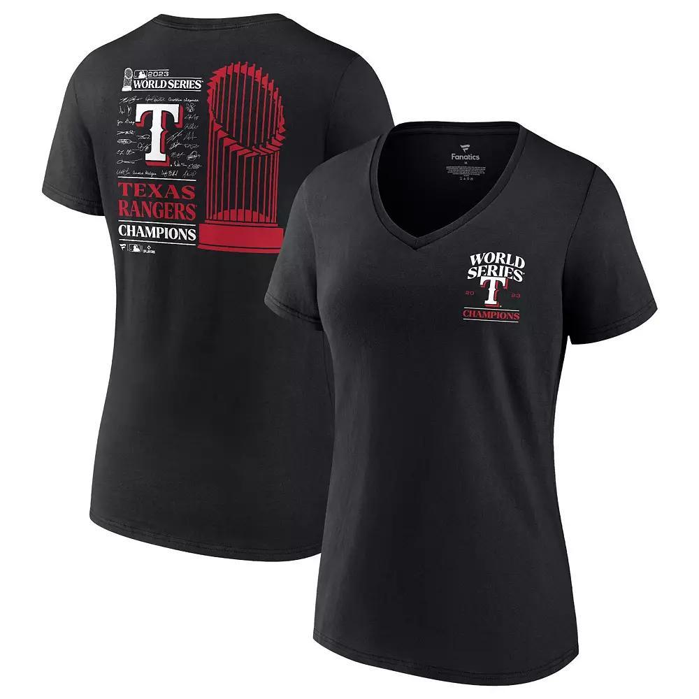 Women's Fanatics Branded Black Texas Rangers 2023 World Series Champions Signature Roster V-Neck T-Shirt, Size: Small Product Image