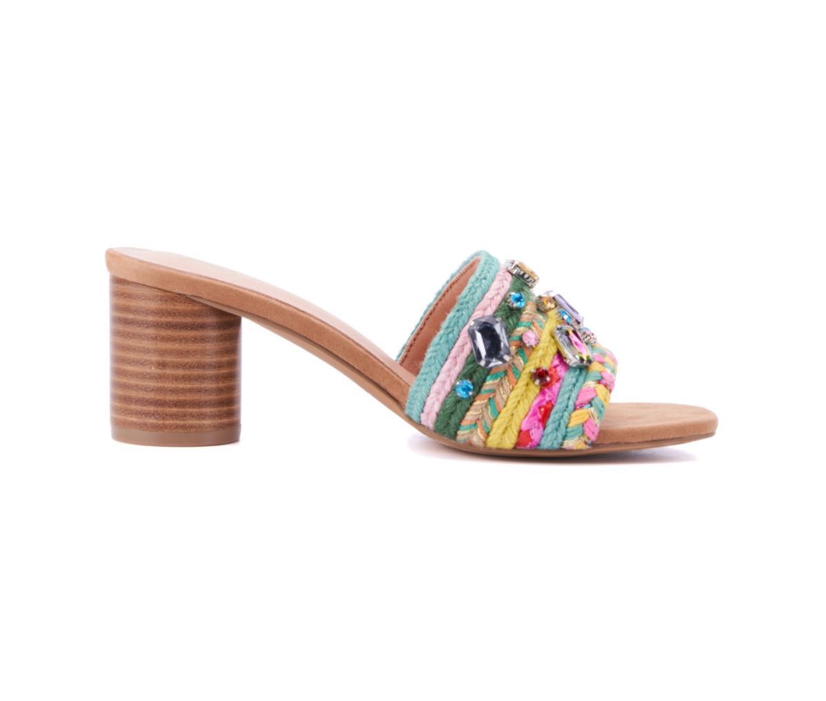 New York & Company Raquelle Women's Rhinestone Block Heel Mules, Size: 7, Natural Product Image