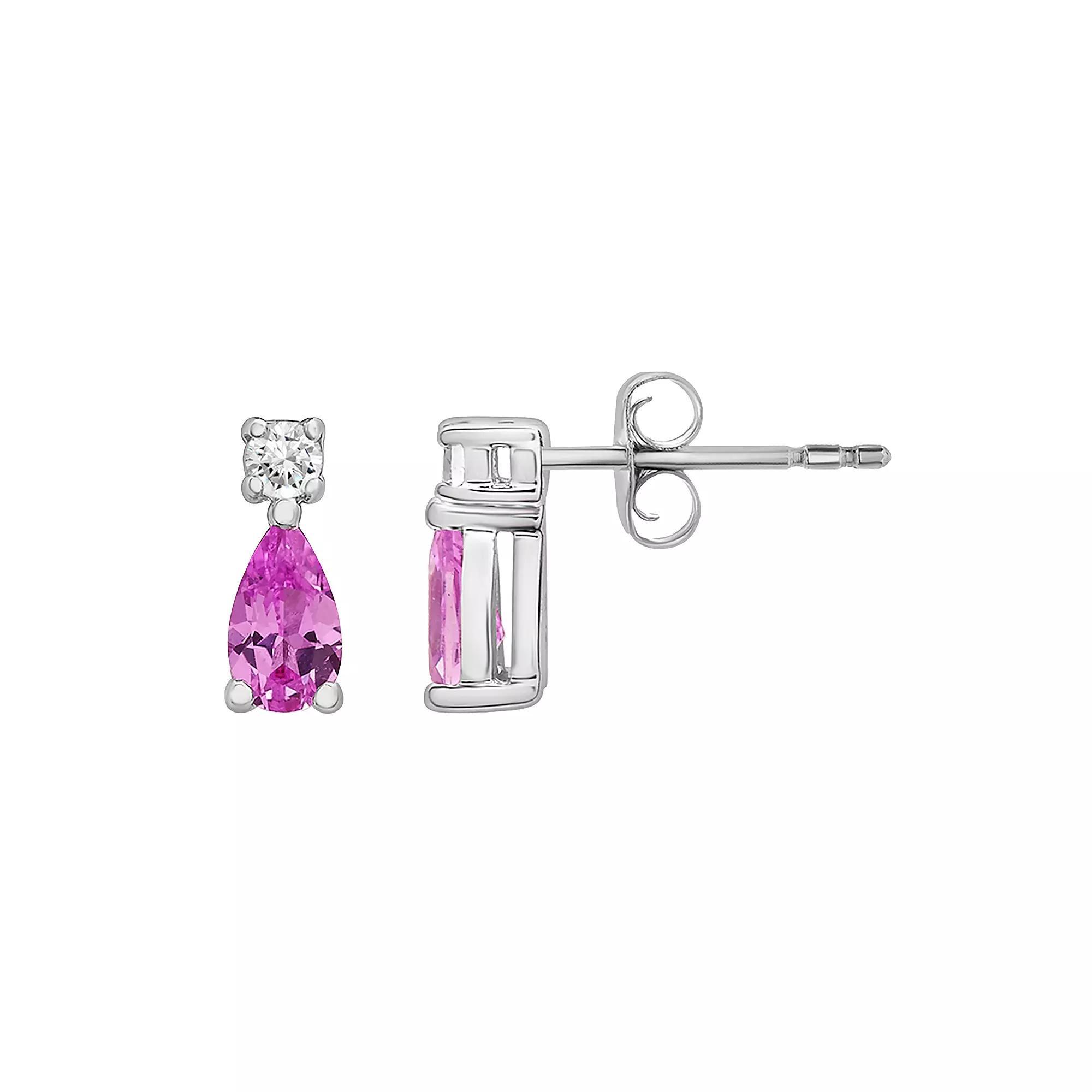 Sterling Silver Lab-Created Pink & White Sapphire Stud Earrings, Women's, Pink Blue Product Image