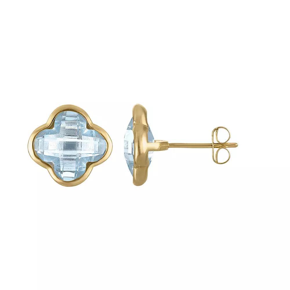 Tiara 10k Gold Gemstone Clover Stud Earrings, Women's, Created Aquamarine Product Image