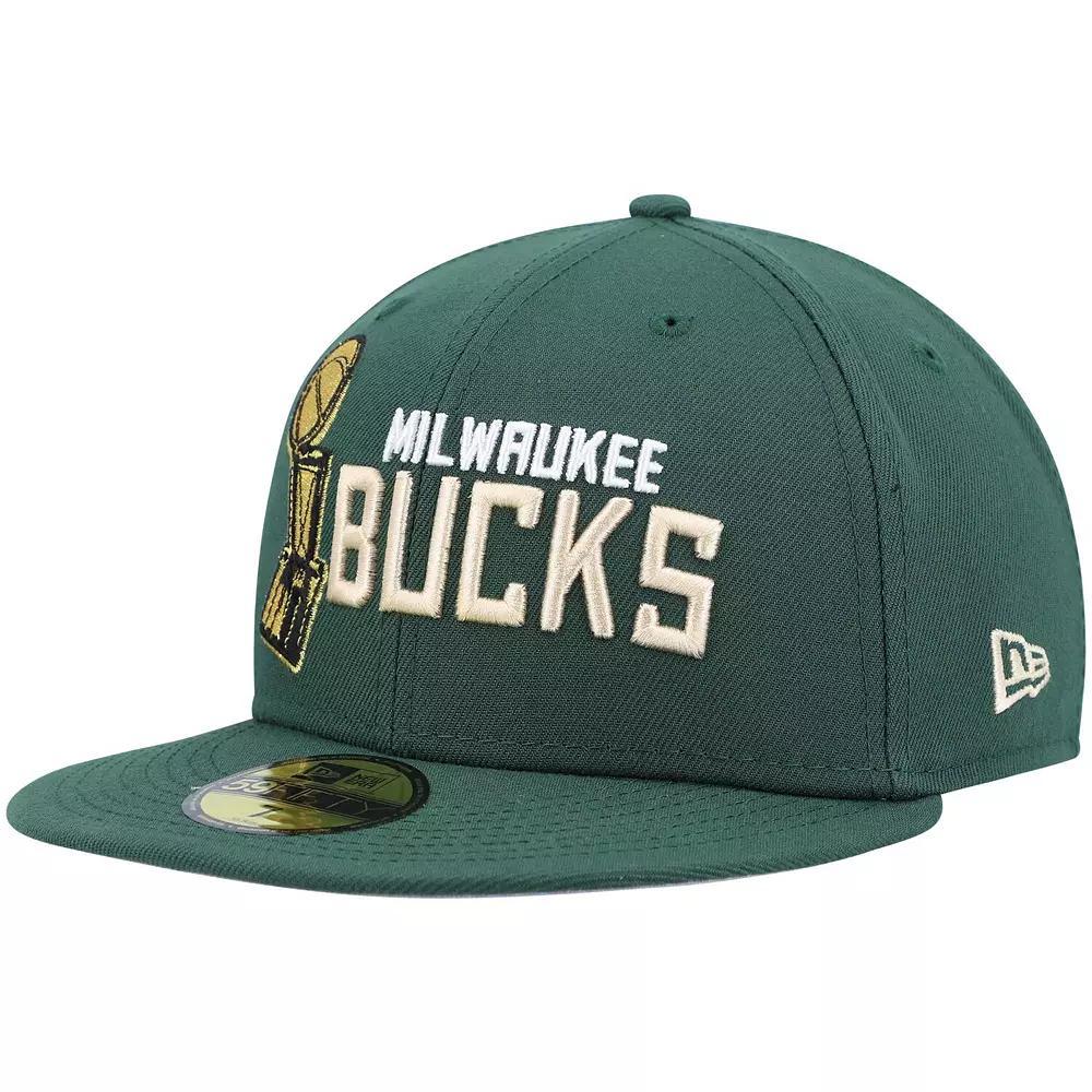 Men's New Era Hunter Green Milwaukee Bucks Champs Trophy 59FIFTY Fitted Hat, Size: 8, Team Product Image