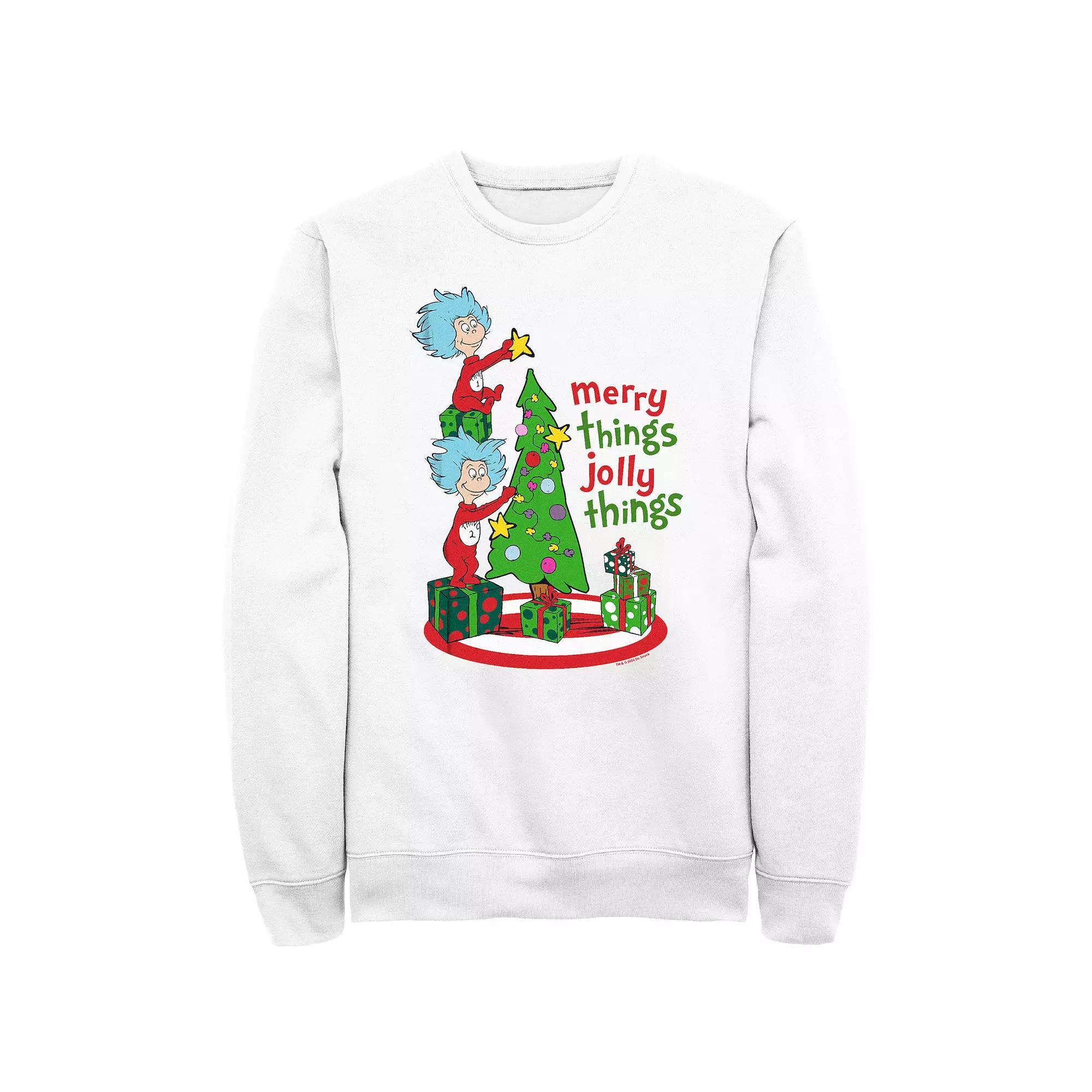 Men's Dr. Seuss Merry Things Jolly Things Graphic Fleece, Size: XL, White Product Image