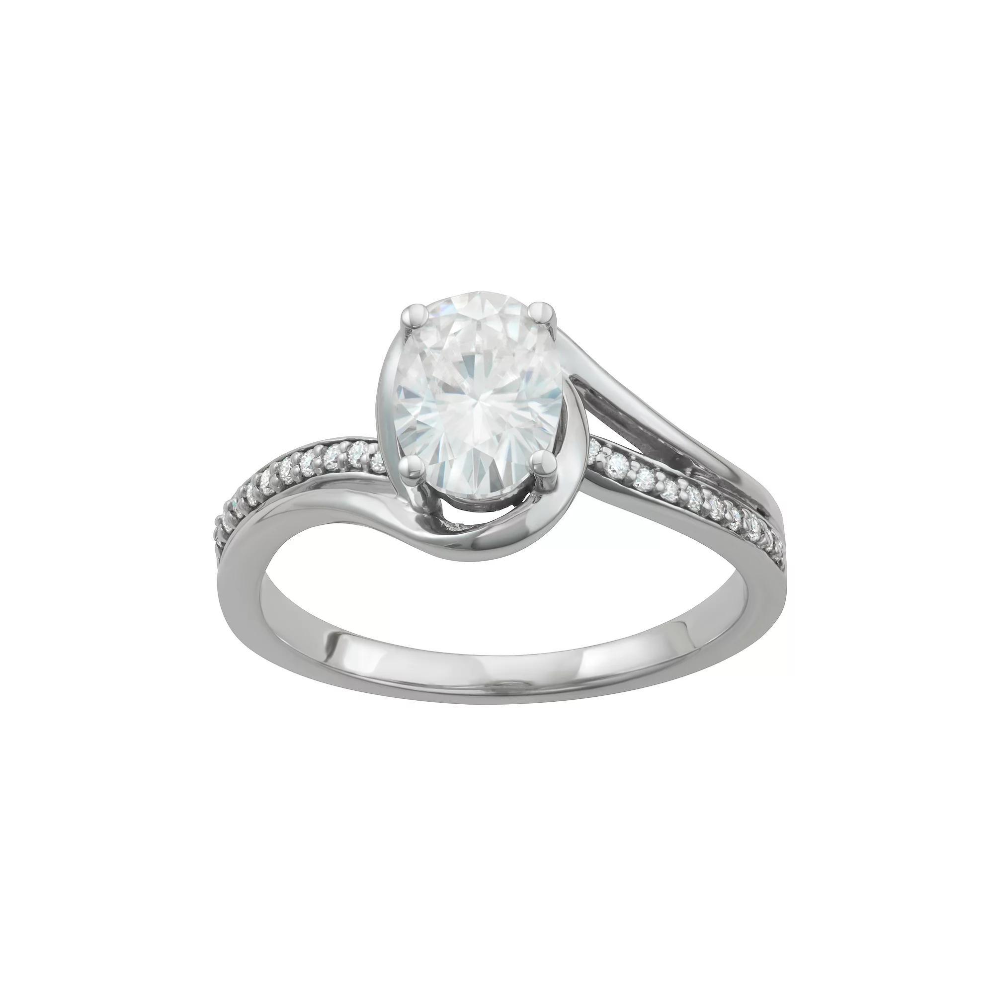 Charles & Colvard 14k White Gold 1 5/8 Carat T.W. Lab-Created Oval Bypass Engagement Ring, Women's, Size: 7, 14k Whgold Product Image