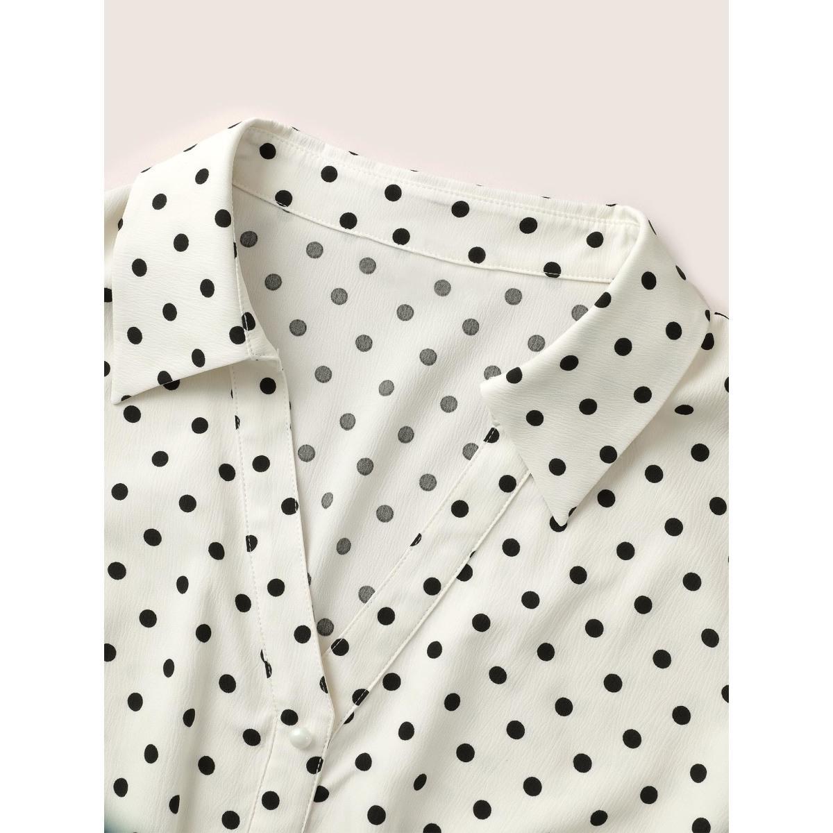 Plus Size Ivory Polka Dot Button Detail Arc Hem Blouse Women At the Office Elbow-length sleeve Shirt collar Work Blouses BloomChic 18-20/2X Product Image