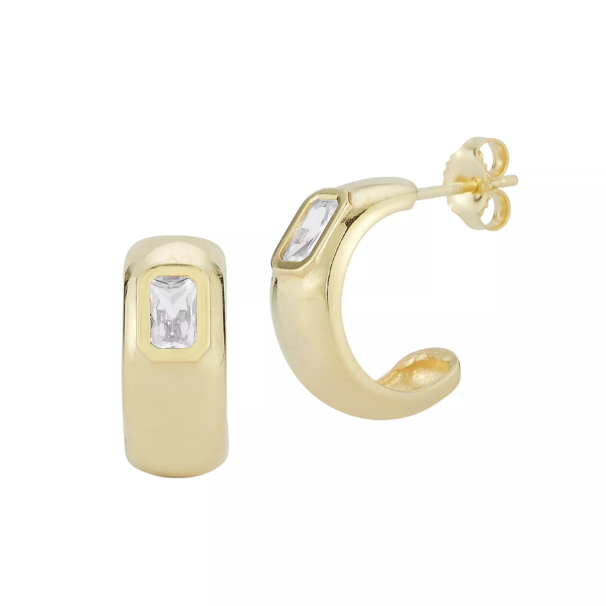 Sunkissed Sterling Silver Over Cubic Zirconia Hoop Earrings, Women's, Yellow Gold Tone Product Image