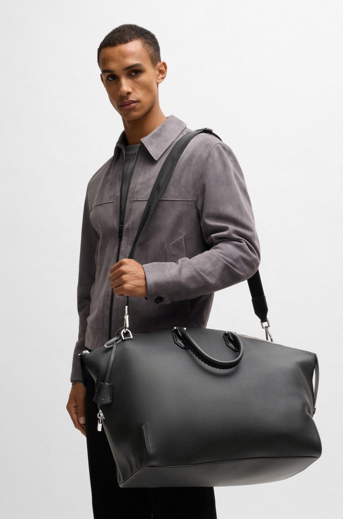 Grained-leather holdall with detachable metal padlock Product Image