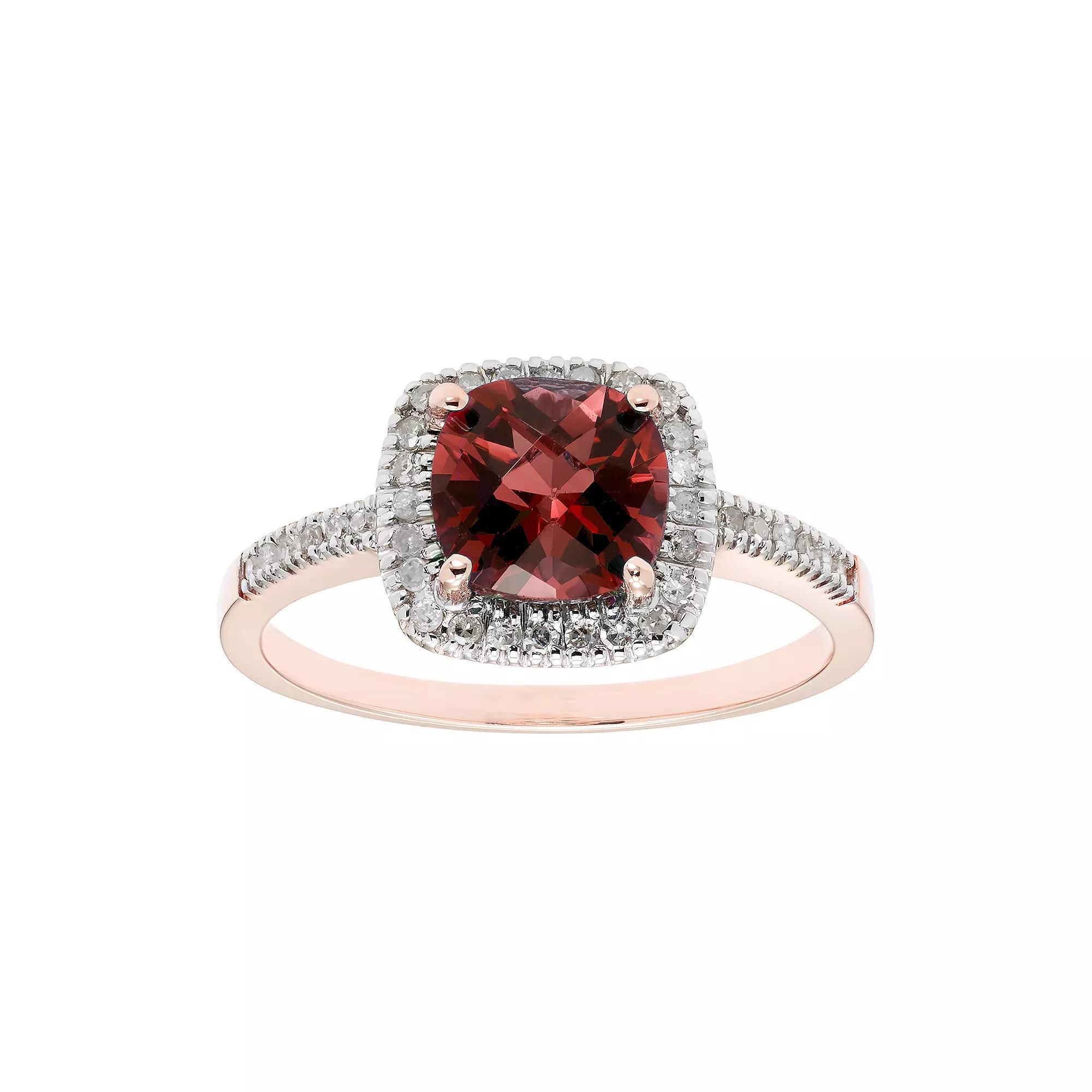 Garnet 10K Gold & 1/5 Carat T.W. Diamond Frame Ring, Womens Pink Product Image