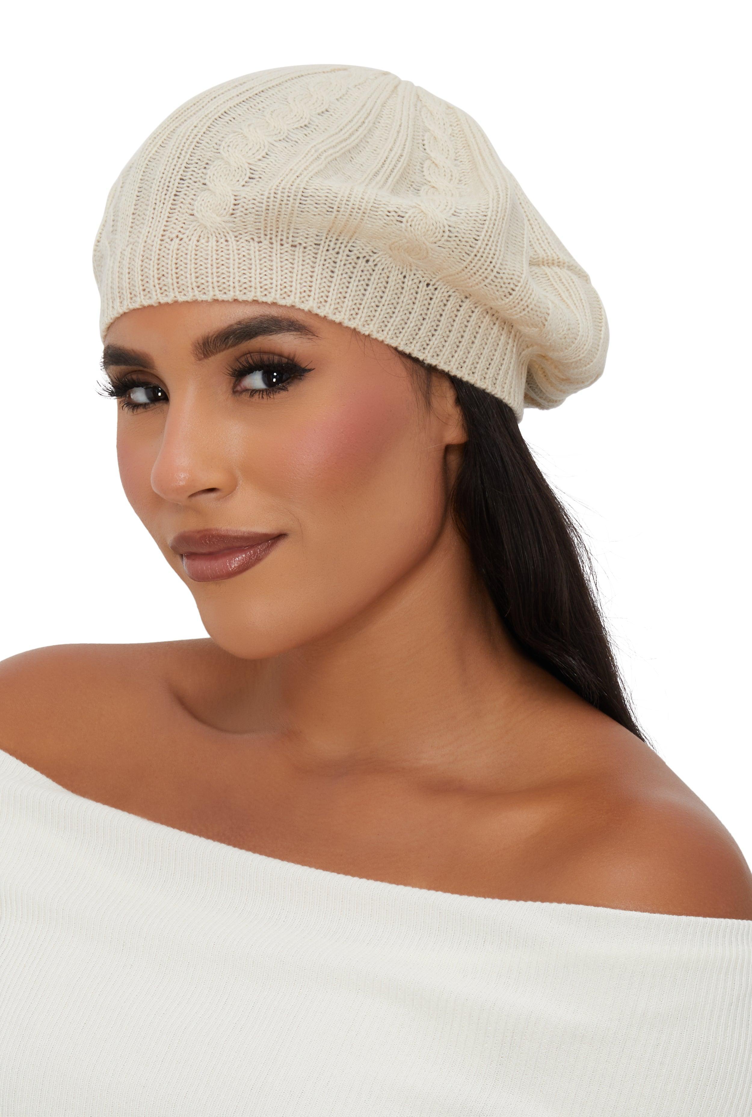 Womens Solid Cable Knit Beret Product Image