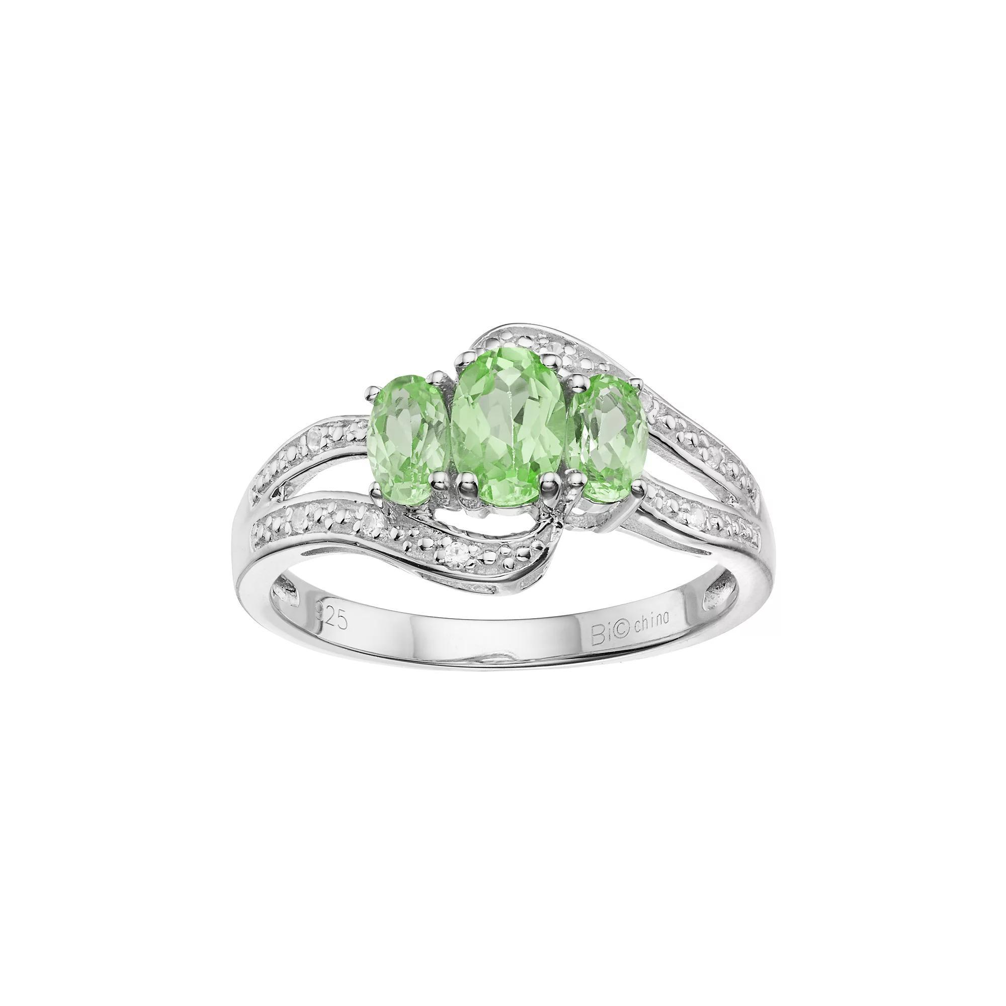 Gemminded Sterling Silver Peridot & White Topaz 3-Stone Bypass Ring, Womens Green Product Image