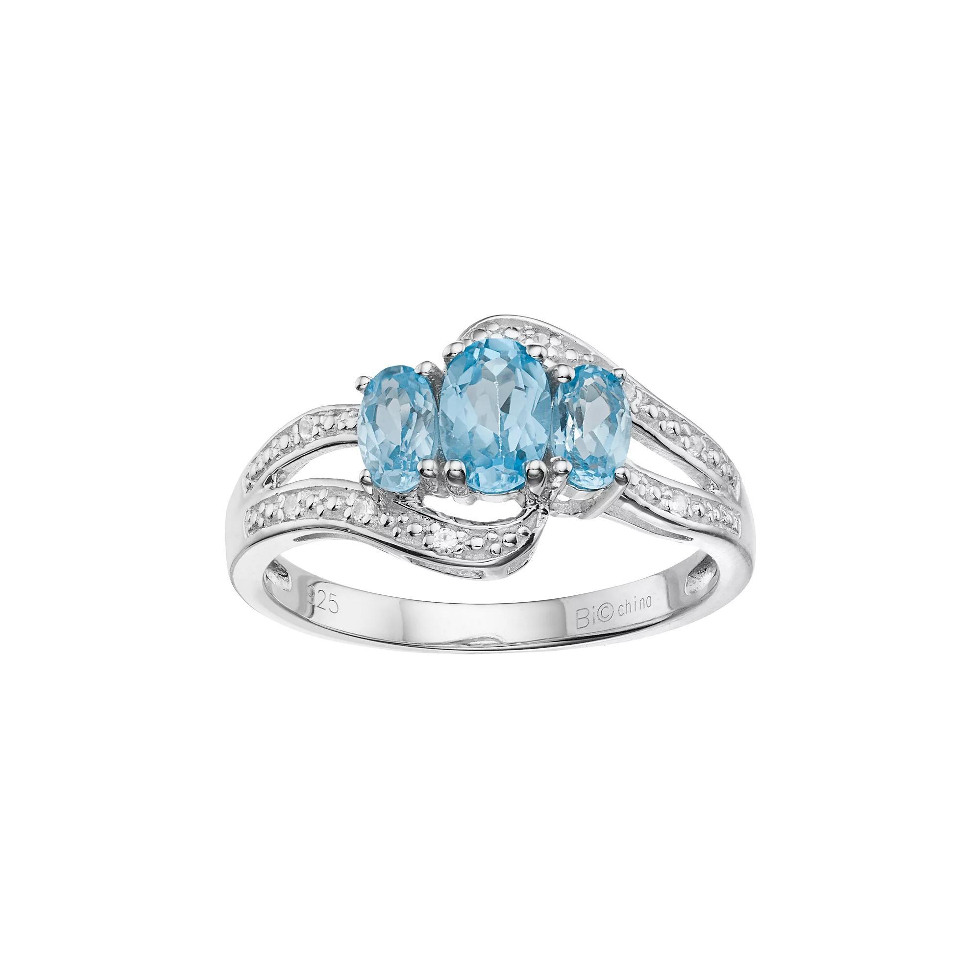 Gemminded Sterling Silver Peridot & White Topaz 3-Stone Bypass Ring, Womens Green Product Image