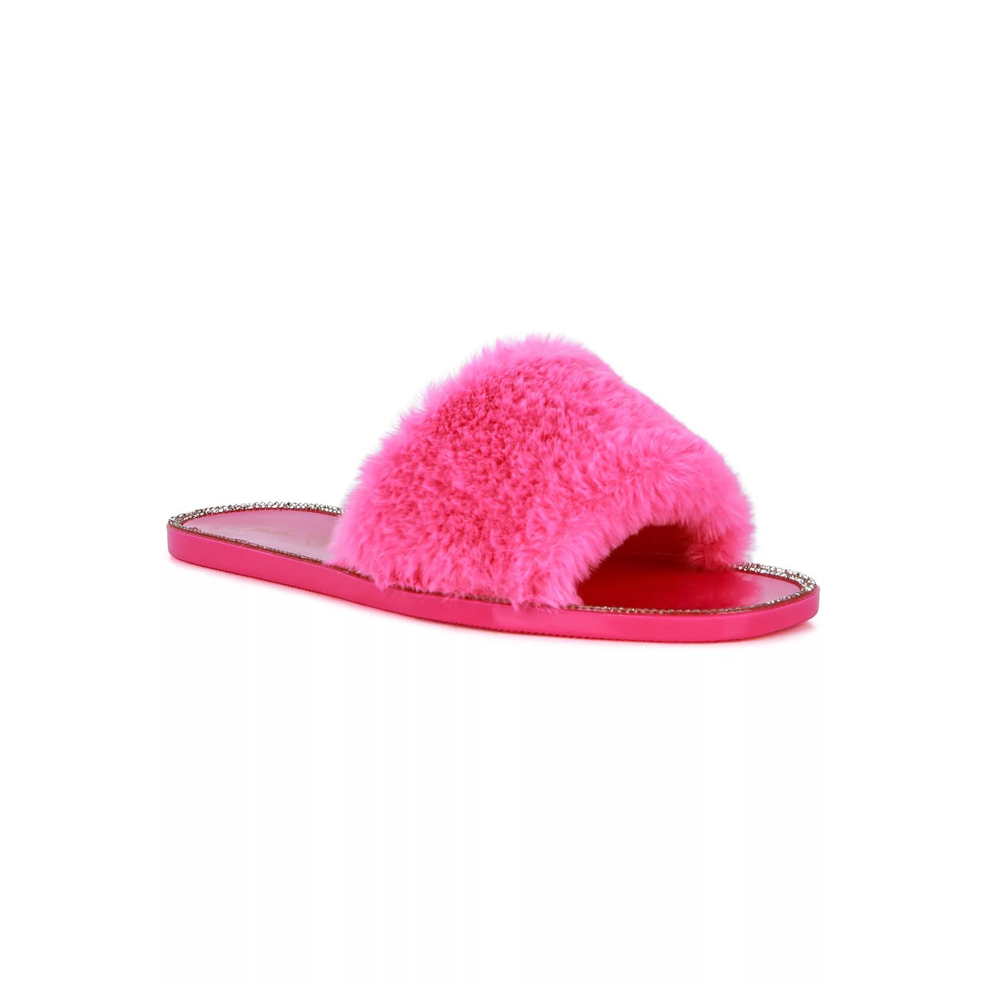 London Rag Geese Womens Faux-Fur Slide Sandals Product Image