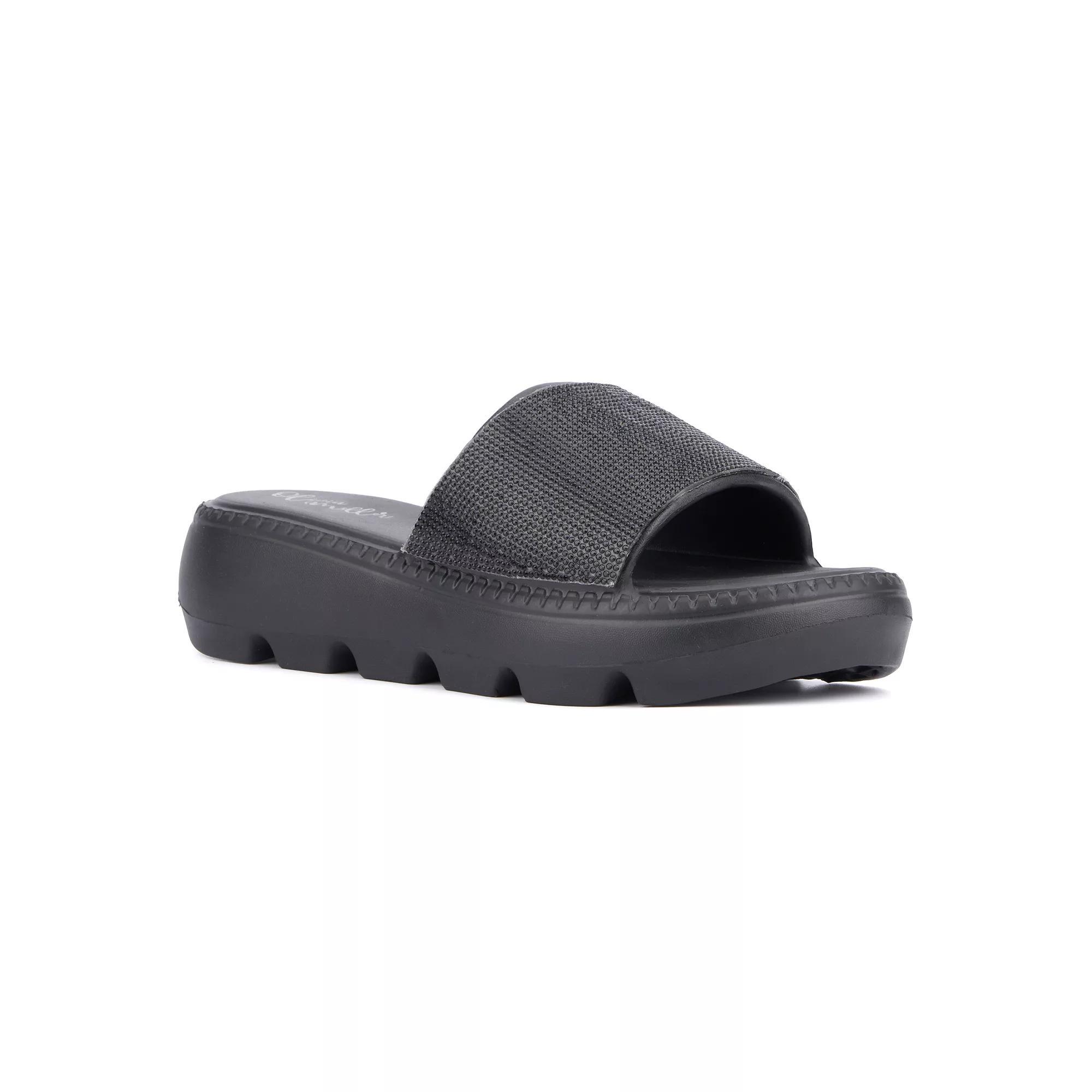 Olivia Miller Women's Glitter Gaze Slide Sandals, Size: 8, Black Product Image