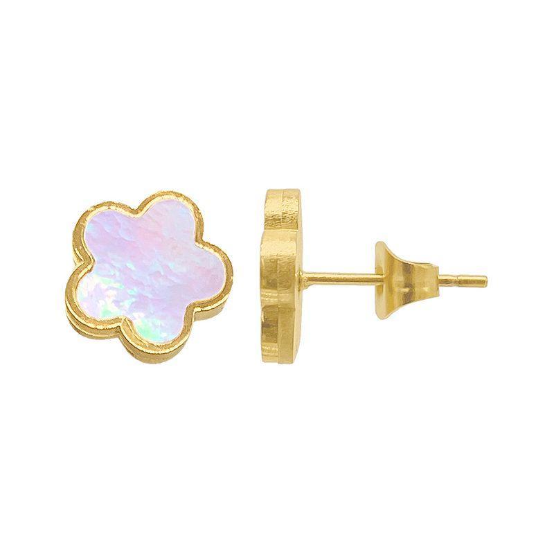 Adornia 14k Gold Plated White Mother-of-Pearl Clover Stud Earrings, Womens, Gold Tone Product Image