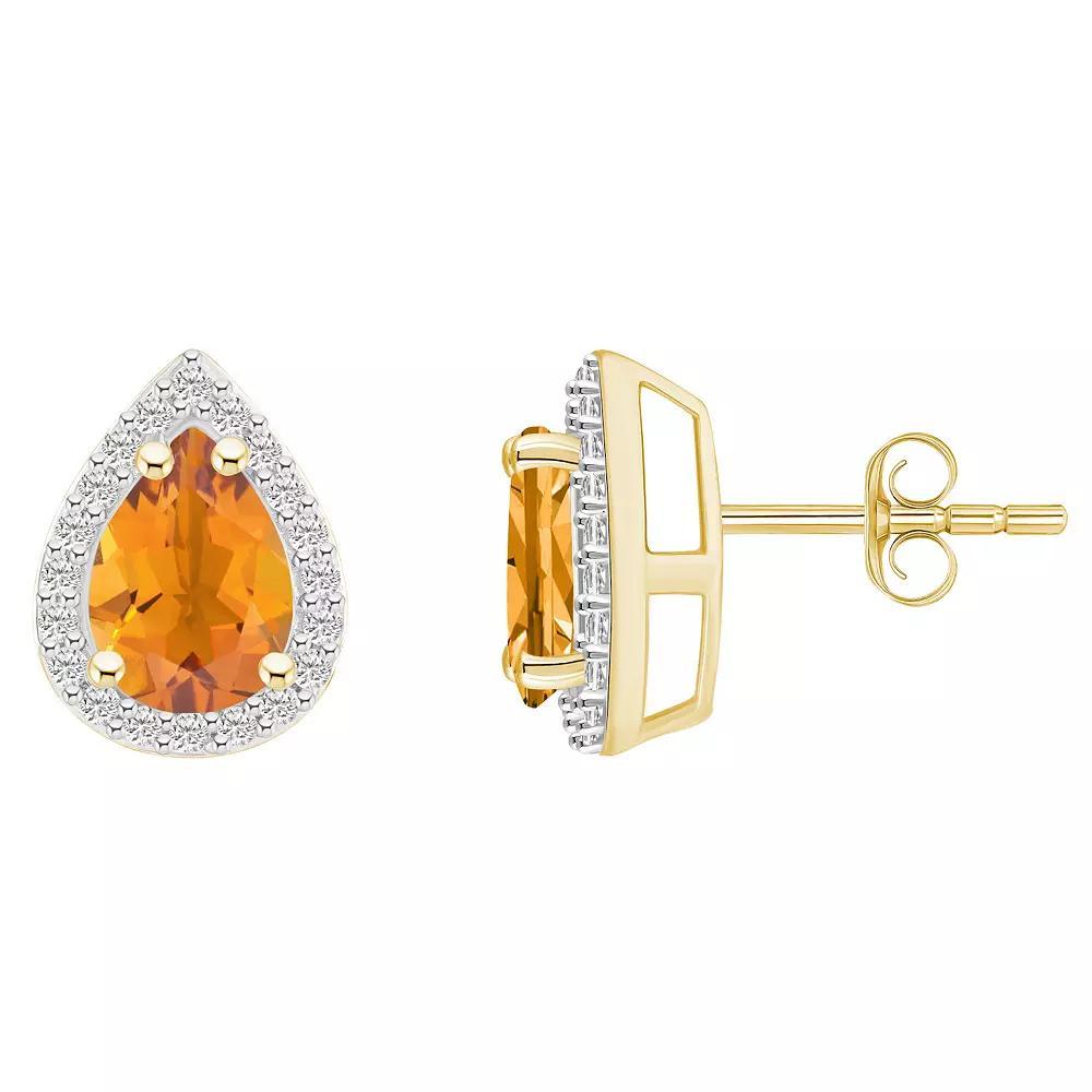 Celebration Gems 10k Gold Pear Shape Gemstone & Lab-Created White Sapphire Halo Stud Earrings, Women's, Citrine Product Image