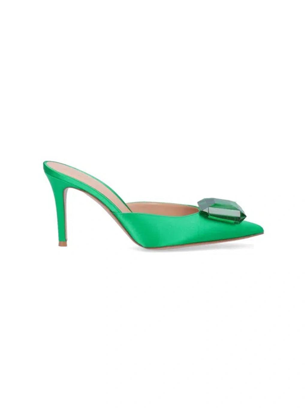 GIANVITO ROSSI 85mm Jaipur Satin Mules In Green Product Image