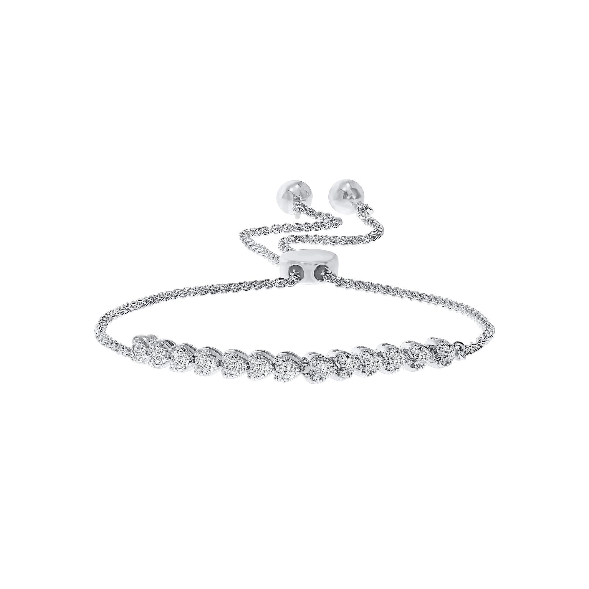 Sterling Silver 1/2 Carat T.W. Diamond Small Hearts Bolo Bracelet, Women's Product Image