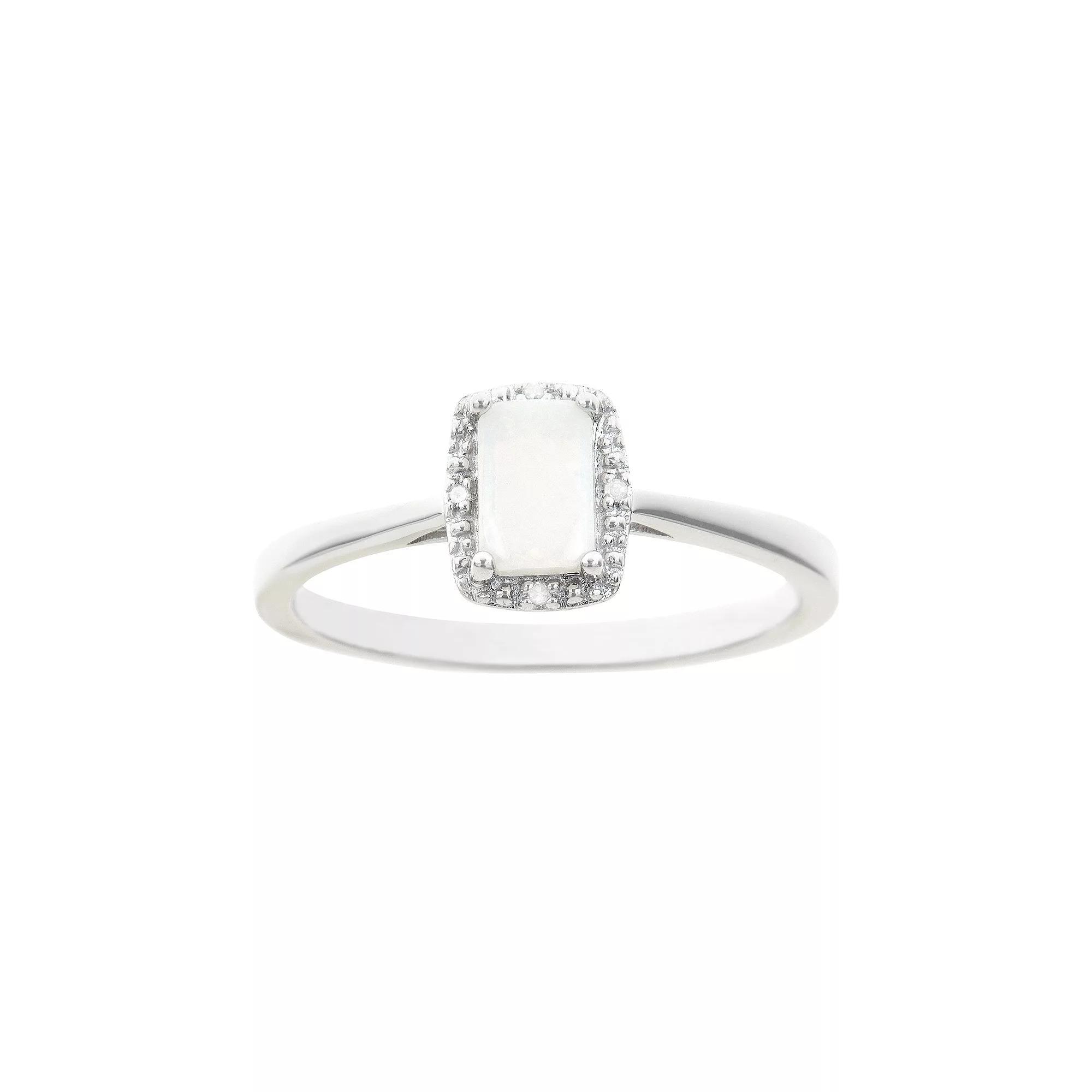 Celebration Gems Sterling Silver Opal & Diamond Accent Rectangle Halo Ring, Womens Product Image