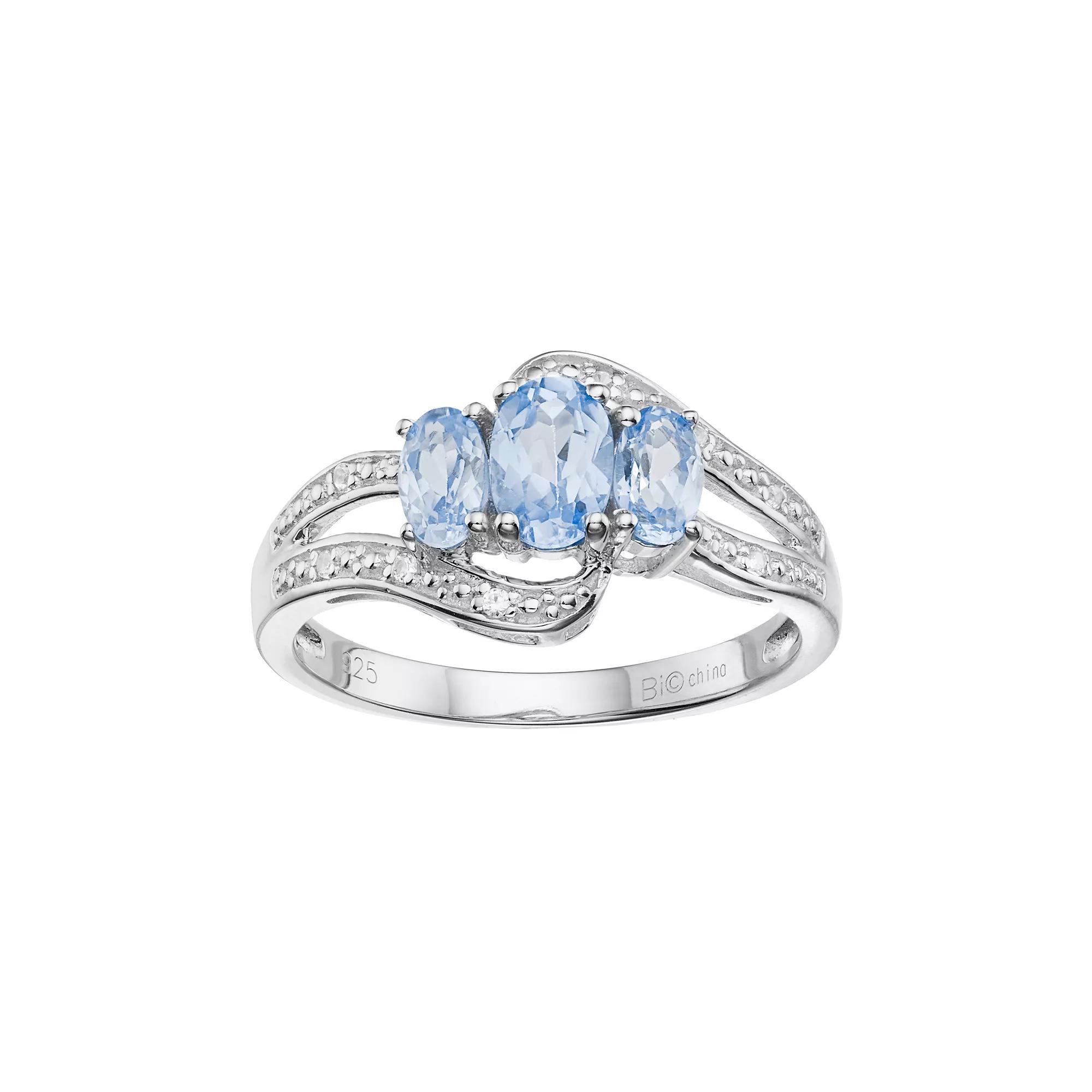 Gemminded Sterling Silver Peridot & White Topaz 3-Stone Bypass Ring, Womens Green Product Image