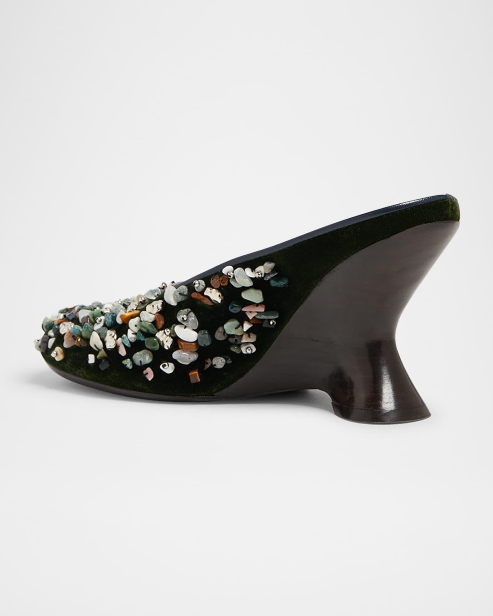 Gemstone Embellished Velvet Wedge Mules Product Image