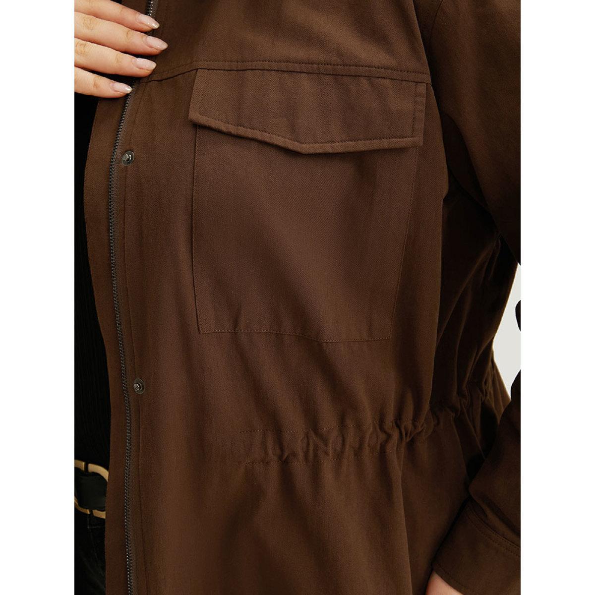 Plus Size Plain Flap Pocket Gathered Coat Women Maroon Casual Gathered Ladies Dailywear Winter Coats BloomChic 12/L Product Image