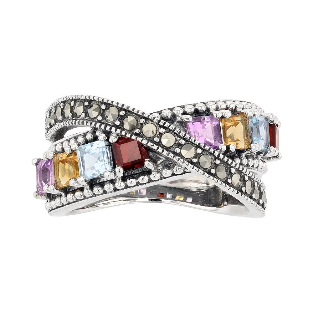 Lavish by TJM Multi Gemstone Crisscross Ring, Women's, Size: 9, Sterling Silver Product Image