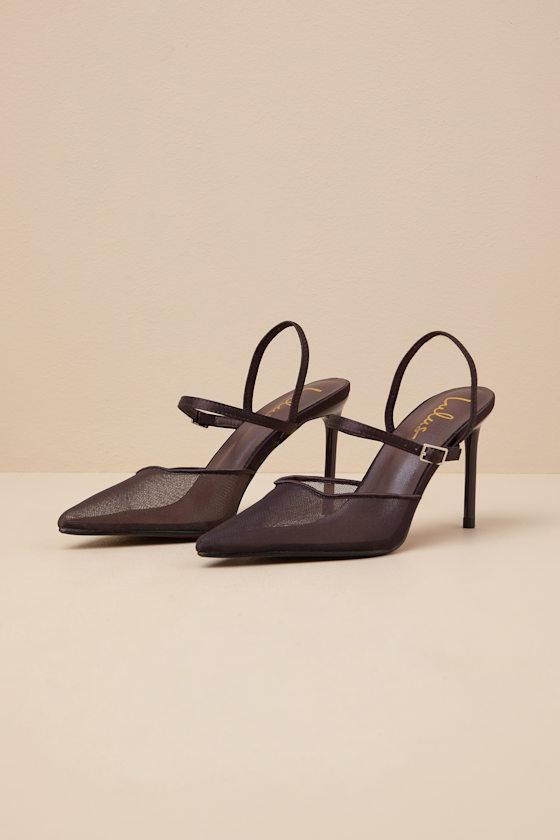 Zylla Chocolate Mesh Pointed-Toe Pumps Product Image
