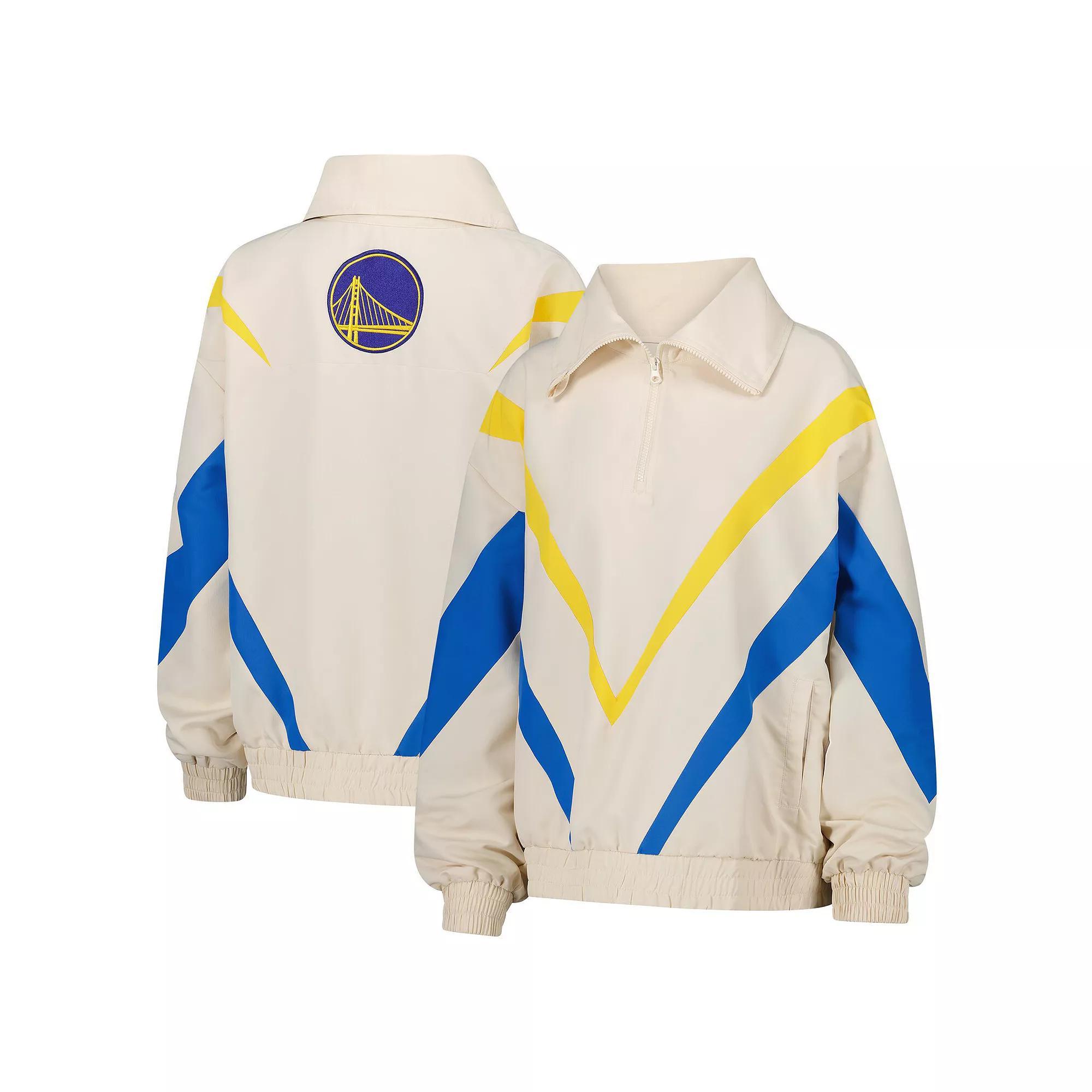 Women's Terez White Golden State Warriors Retro Ripstop Chevron Quarter-Zip Jacket, Size: XL Product Image