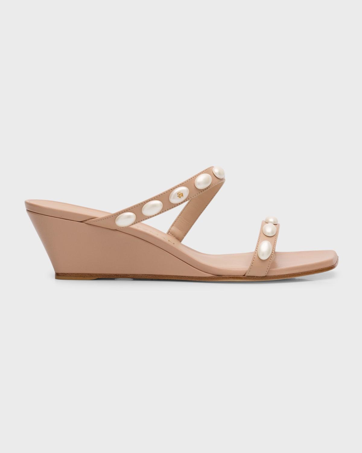 Pearlita Leather Two-Band Wedge Sandals Product Image
