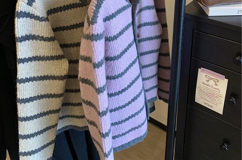 Striped Button-Up Cardigan Product Image