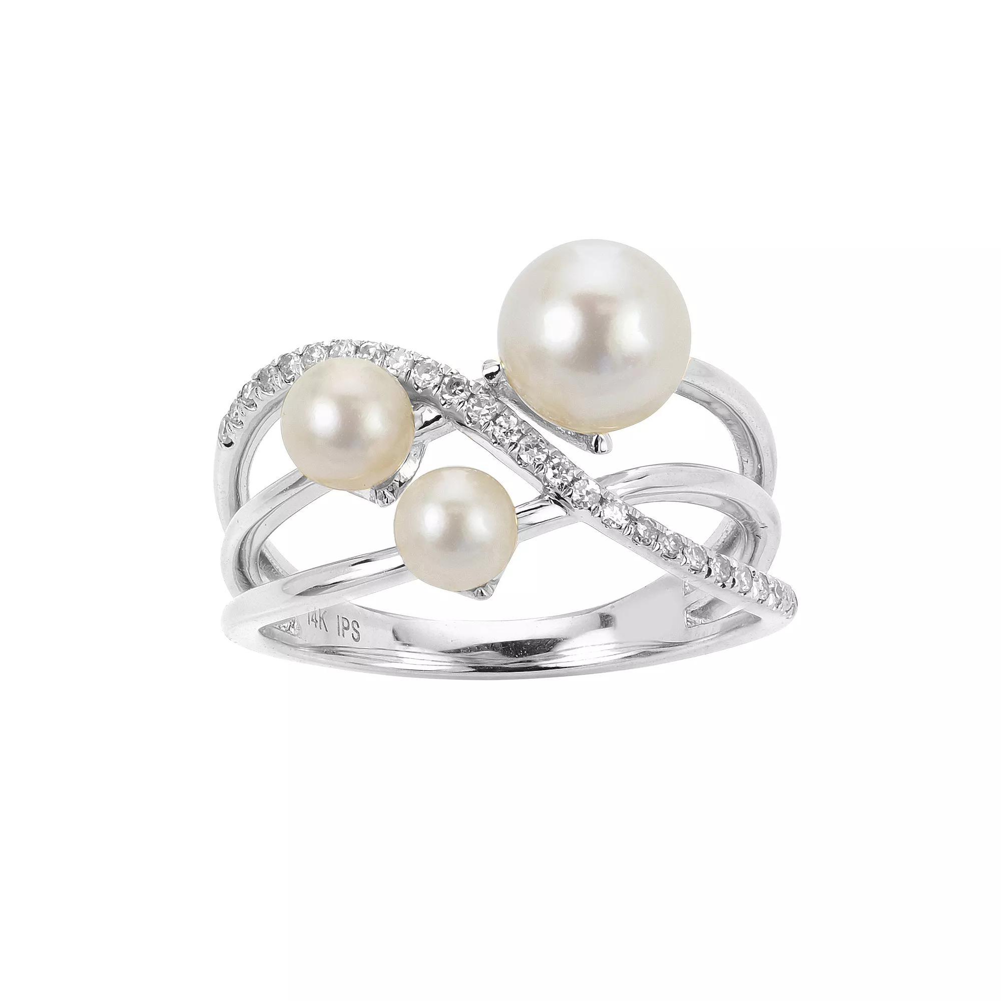 PearLustre by Imperial Sterling Silver Multi Freshwater Cultured Pearl & Lab-Created White Sapphire Ring, Womens Product Image