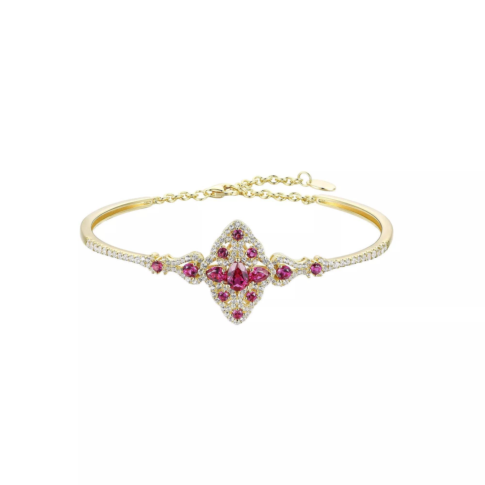 14k Gold Over Silver Lab-Created Ruby Bangle, Women's, Size: 7.25", Gold Tone Product Image