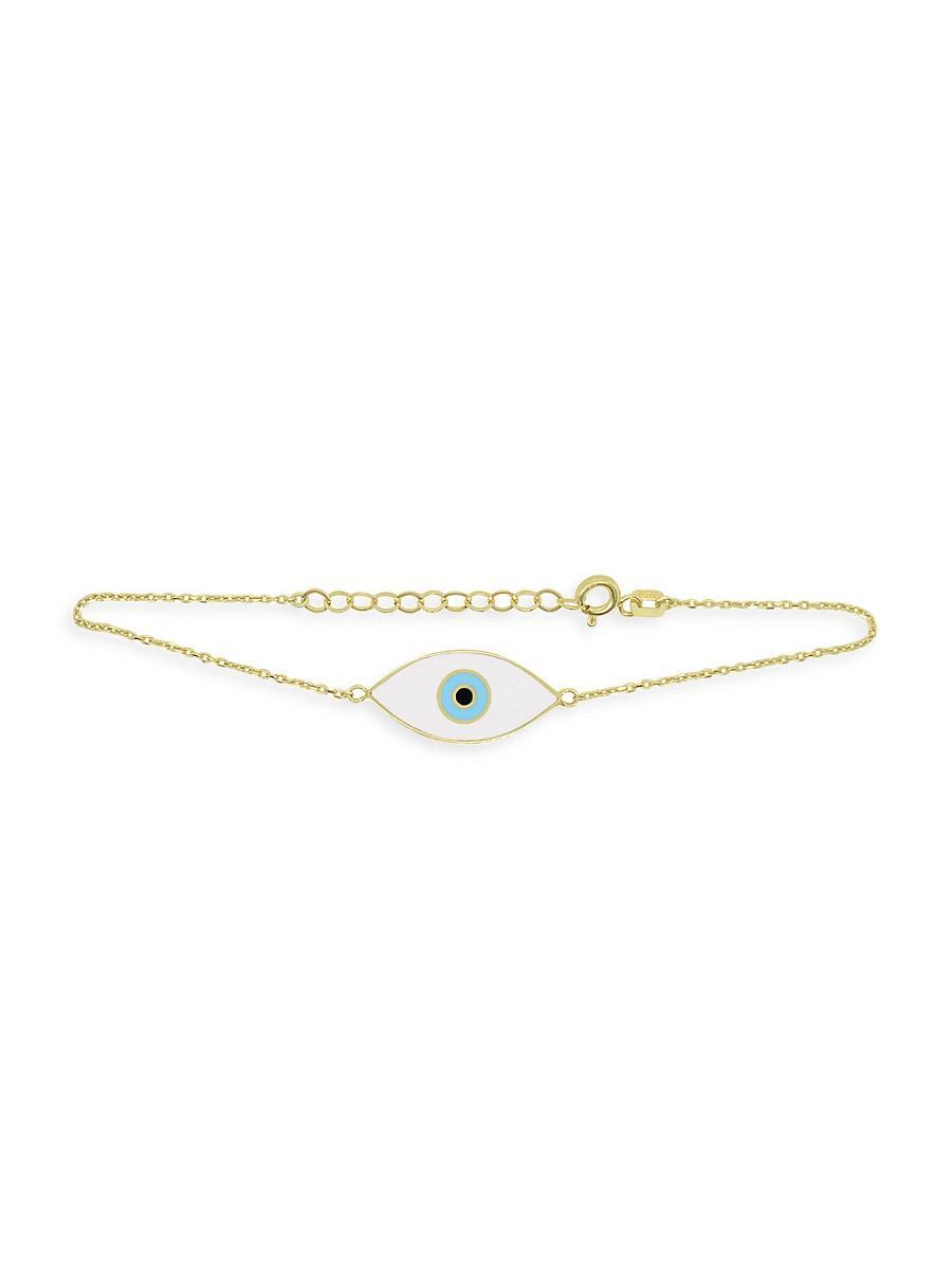 Womens 14K Yellow Gold & White Enamel Evil Eye Bracelet Product Image