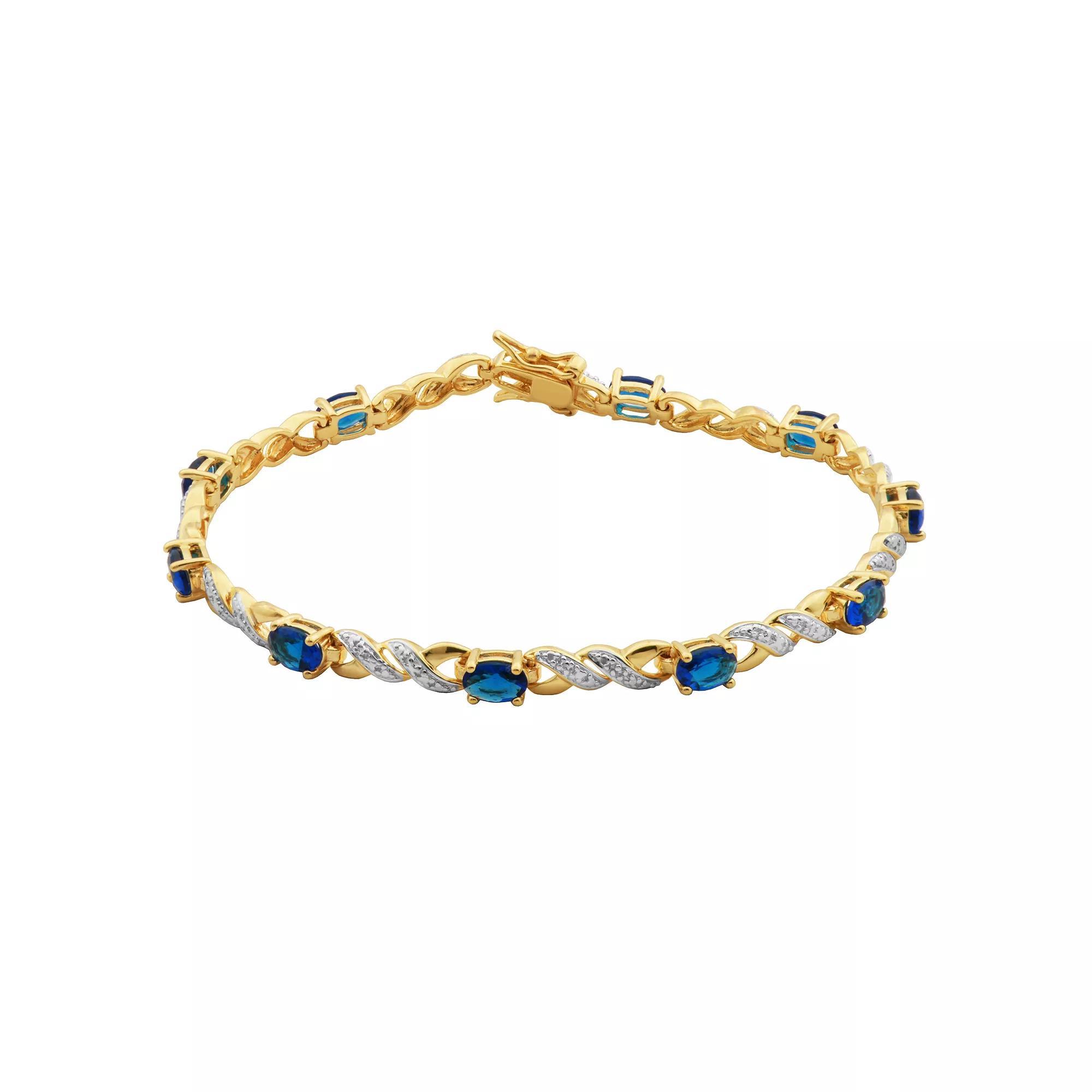 18K Yellow Gold Plated Blue and White Cubic Zirconia Bracelet, Women's, Size: 8", Gold Tone Product Image