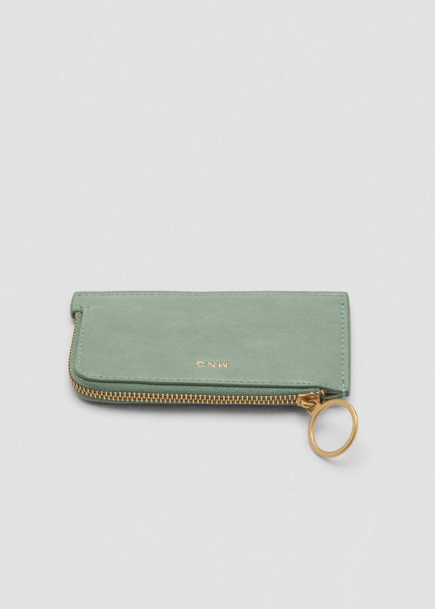 Hammered leather-effect card holder with zipper - Women | MANGO USA Product Image