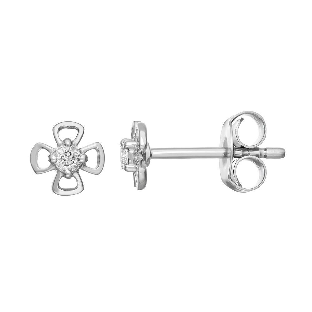 Sterling Silver 1/10 Carat T.W. Diamond Flower Stud Earrings, Women's Product Image