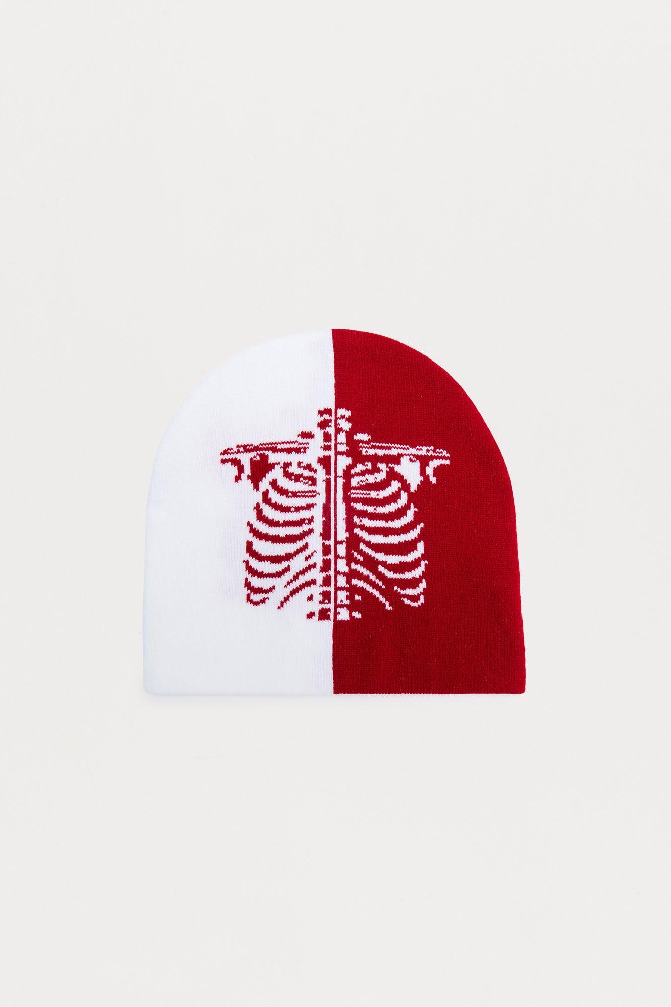 Skeleton Graphic Skull Cap Beanie - Red/White Product Image