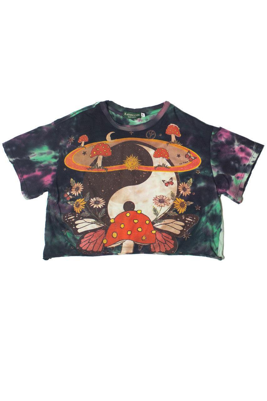 Tie Dye Yin Yang Mushroom Crop Tee Product Image
