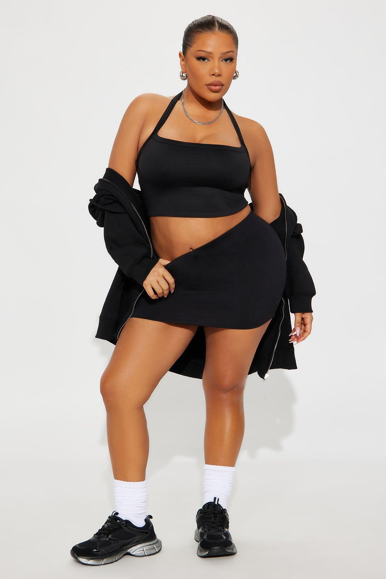 Contour Double Lined Cropped Halter Top - Black Product Image