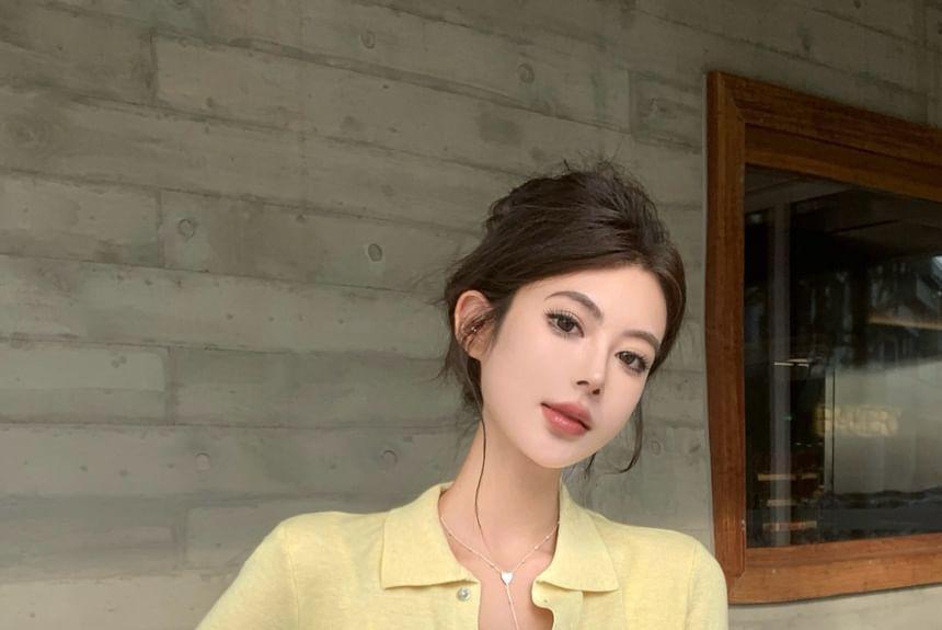 Long Sleeve Collared Mock Two Piece Knit Polo Top Product Image