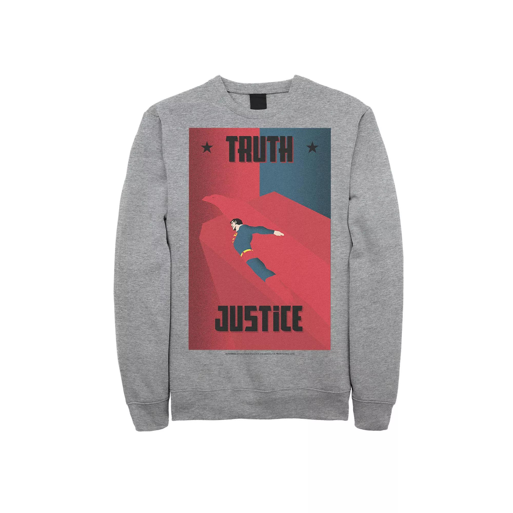 Men's DC Comics Superman Truth And Justice Split Poster Sweatshirt, Size: 3XL, Athletic Grey Product Image