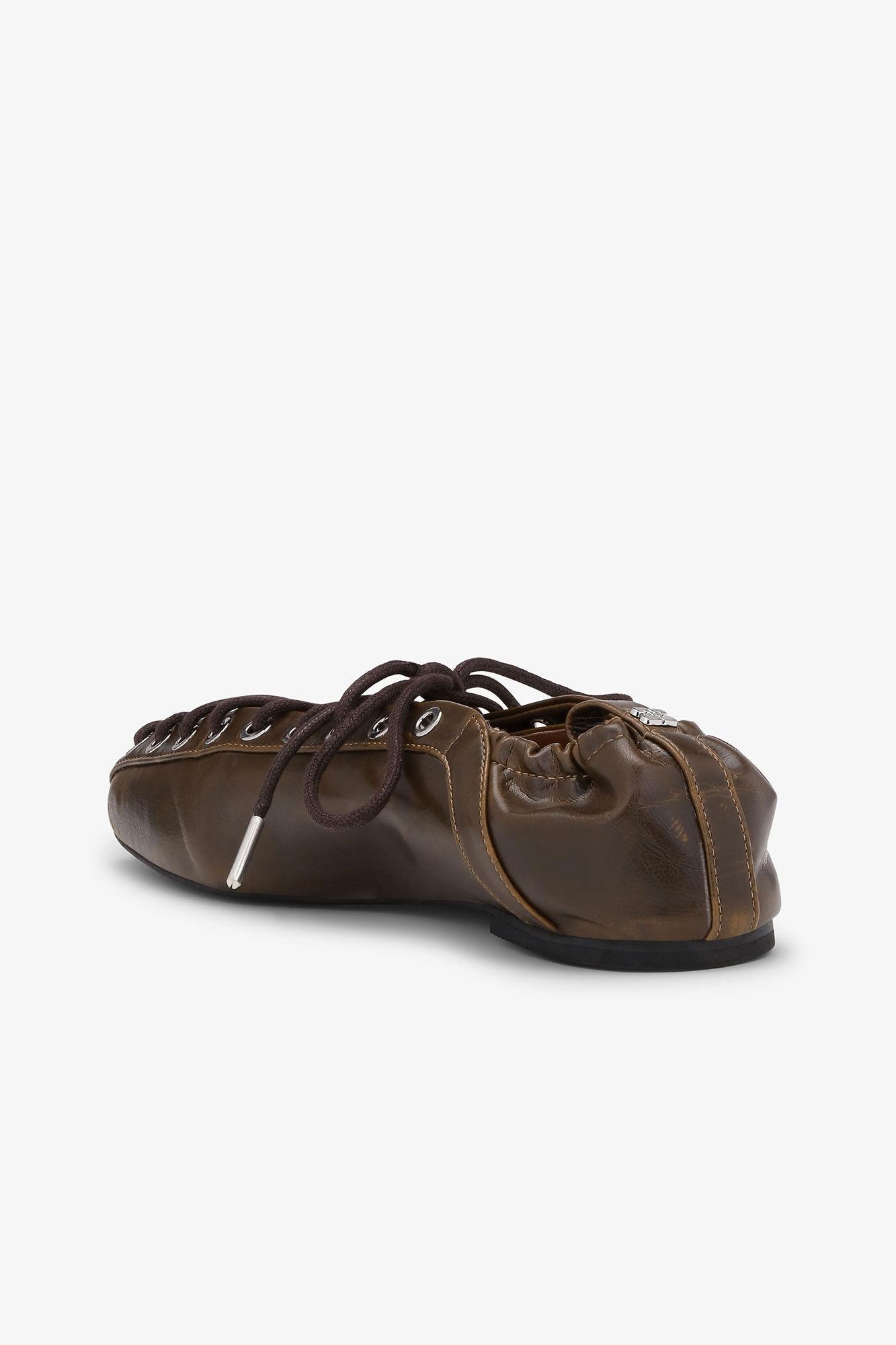 Dark-Olive Oleatex Lace-Up Ballerinas Product Image