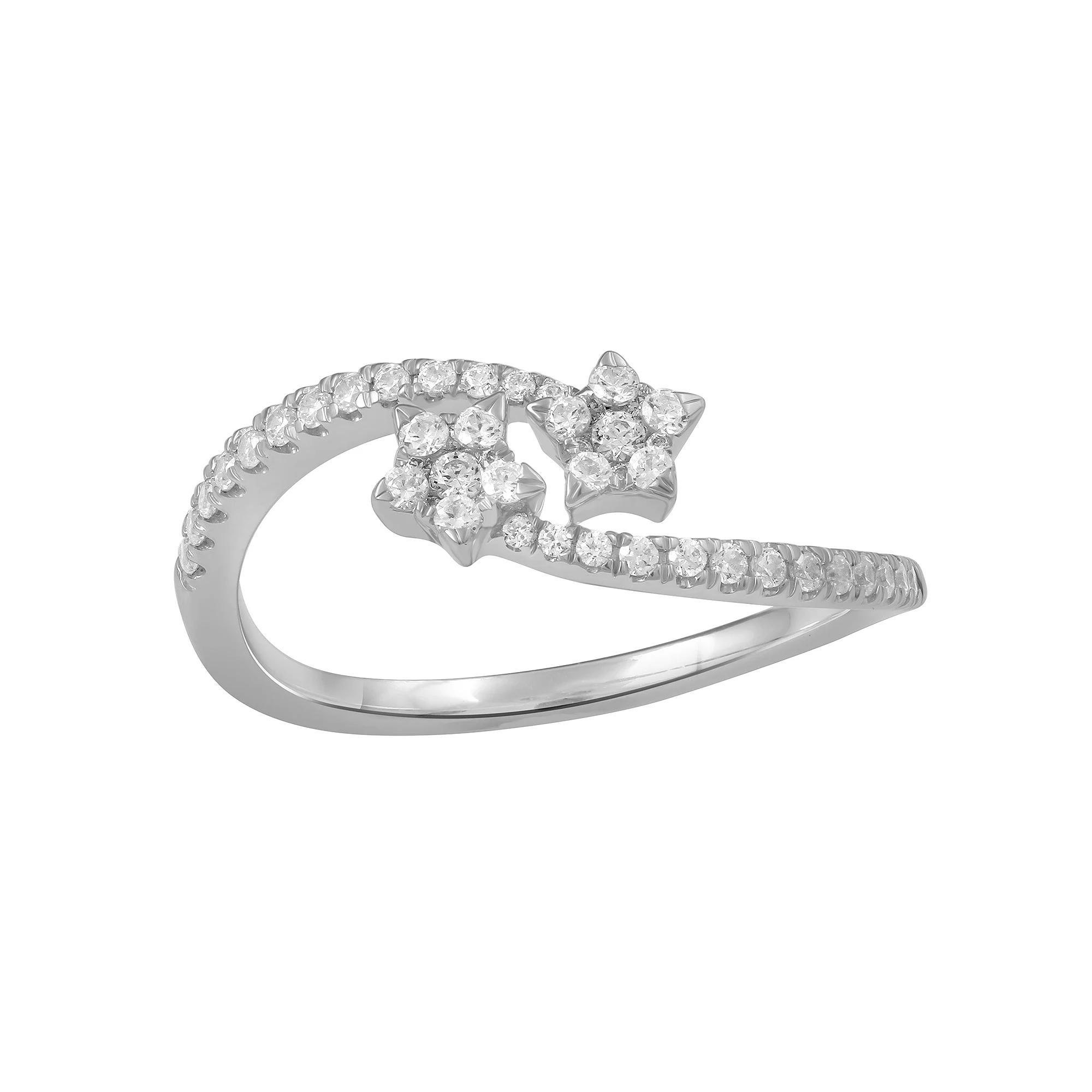 Sterling Silver 1/3 Carat T.W. Diamond Star Bypass Ring, Womens Product Image
