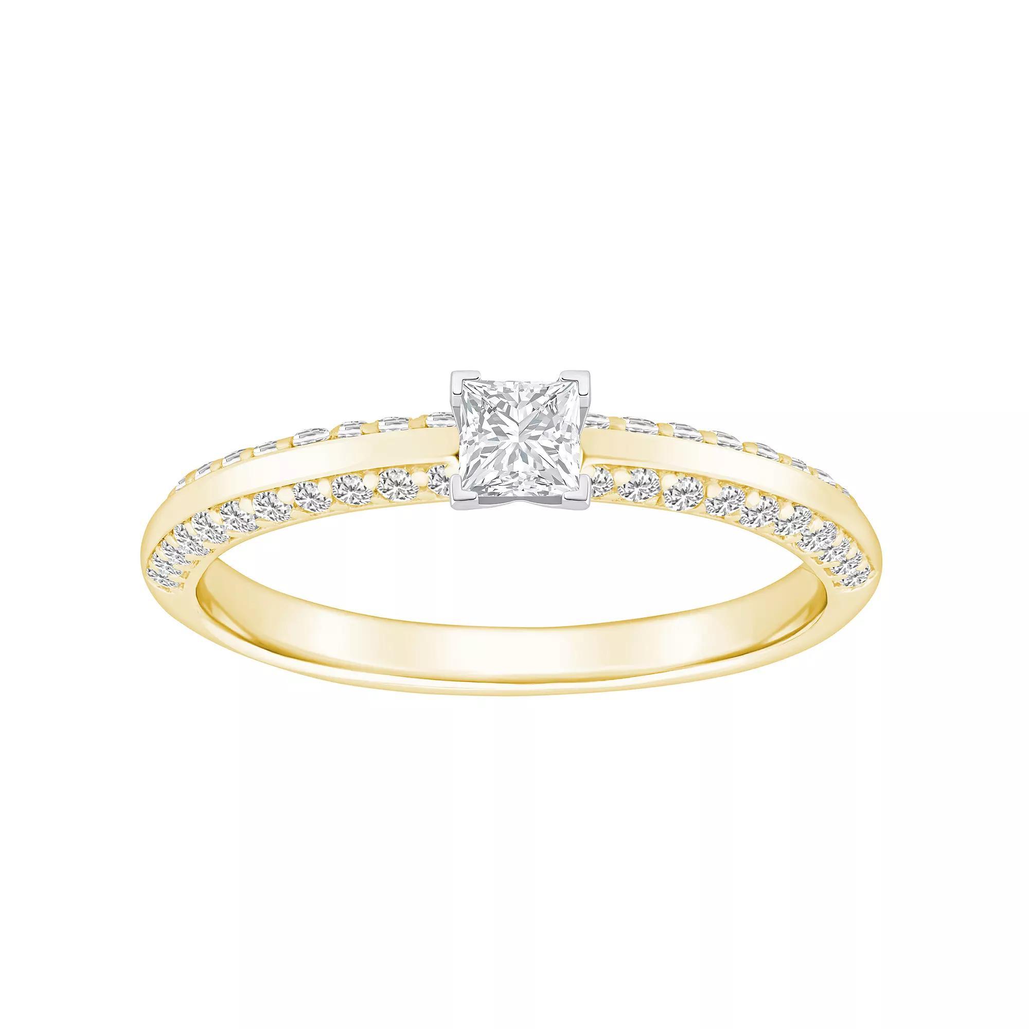 Alyson Layne 14k Gold 3/5 Carat T.W. Diamond Princess Cut Pave & Polished Band Engagement Ring, Women's, Size: 6, 14k White Gold Product Image
