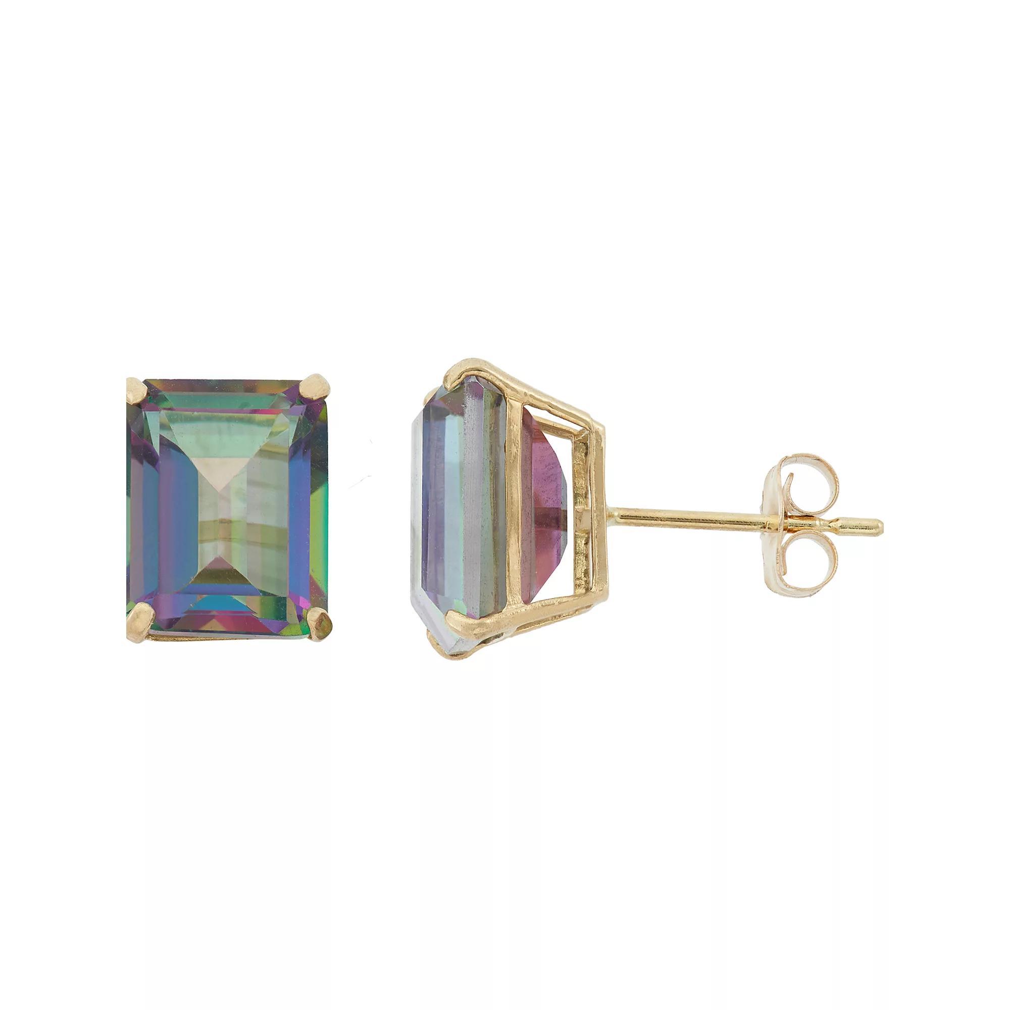 Designs by Gioelli 10k Gold Mystic Topaz Emerald Cut Solitaire Stud Earrings, Women's, 10k Goold Product Image