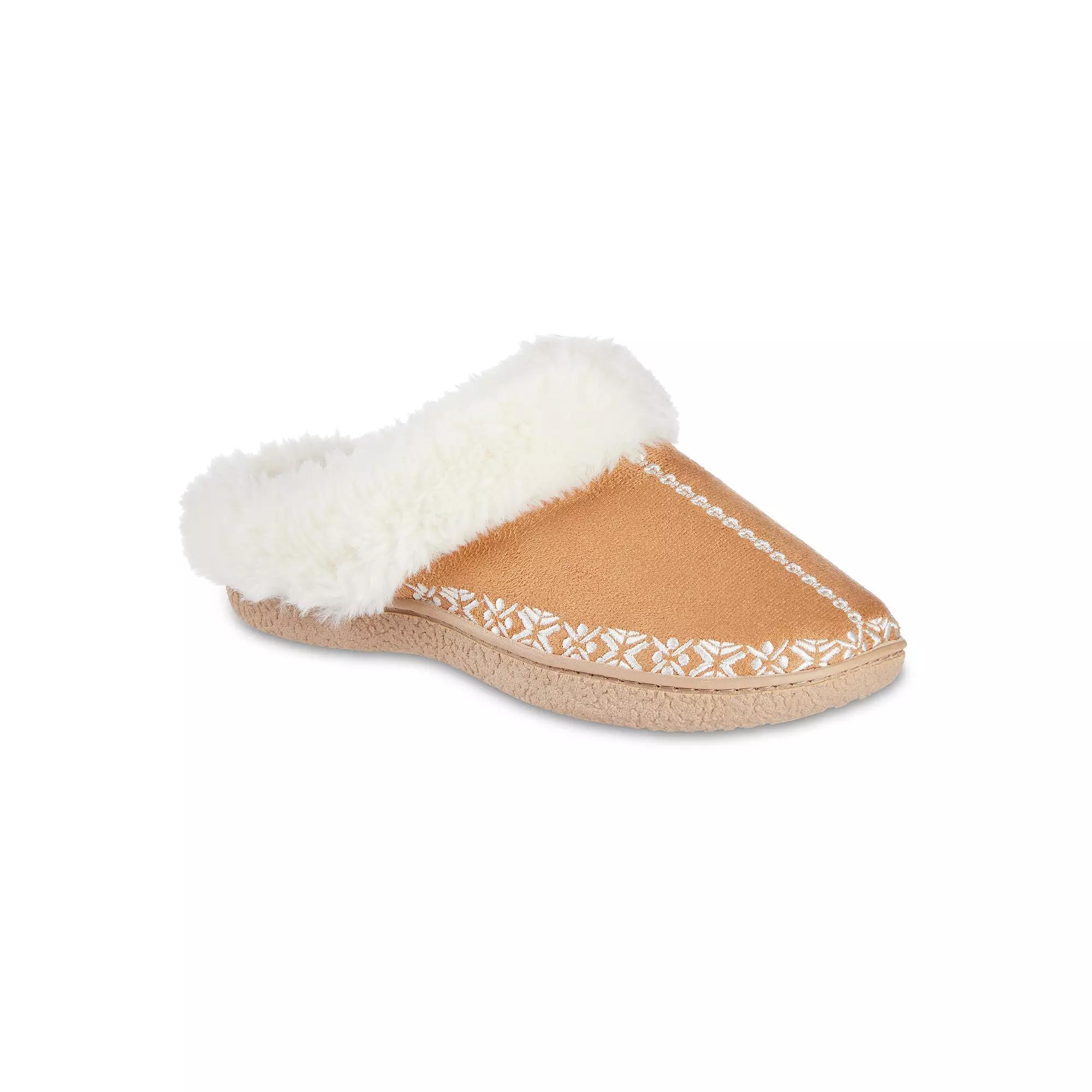 isotoner Clara Embroidered Microsuede Women's Hoodback Slippers, Size: Medium, Black Product Image